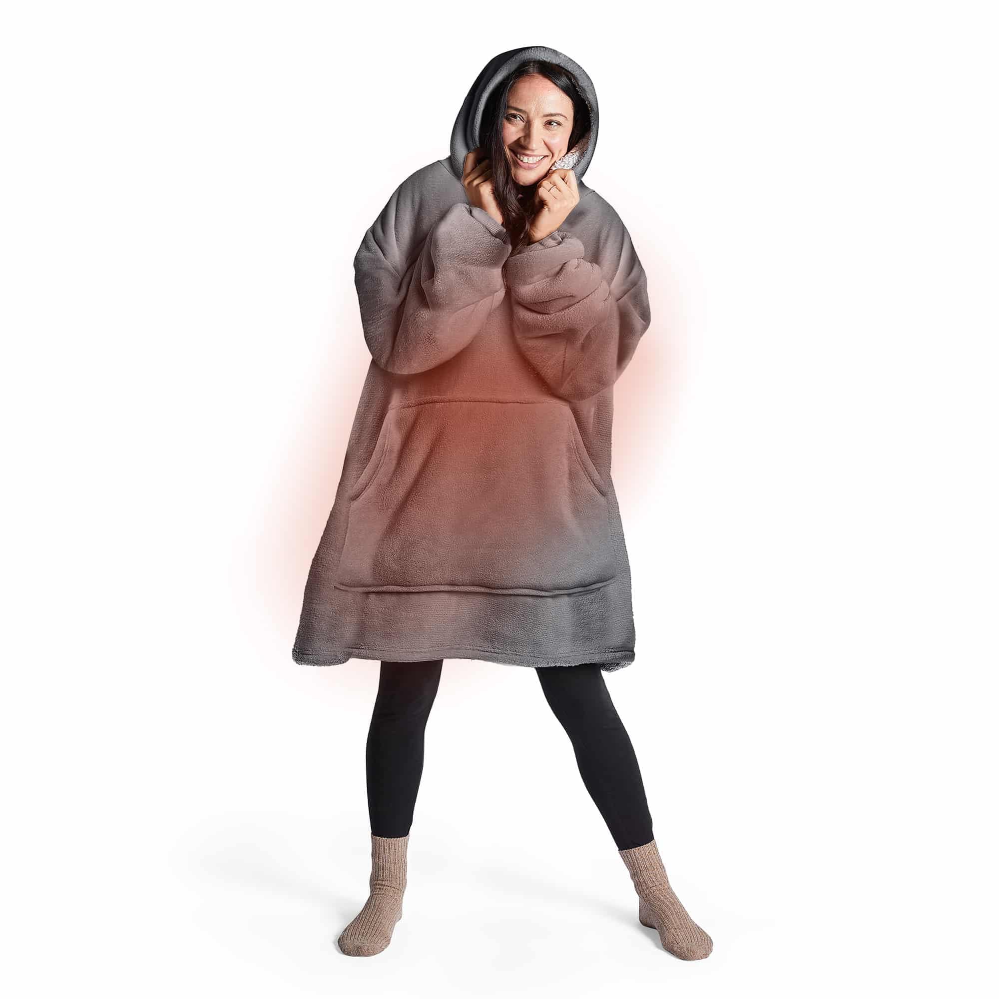 SilentnightHeat Genie Self Heating Oversized Hoodie - Soft Sherpa Fleece Hoodie with Unique Foil Layer to Retain Heat - Warm Cosy Hooded Giant Wearable Blanket Hoody Throw - Grey