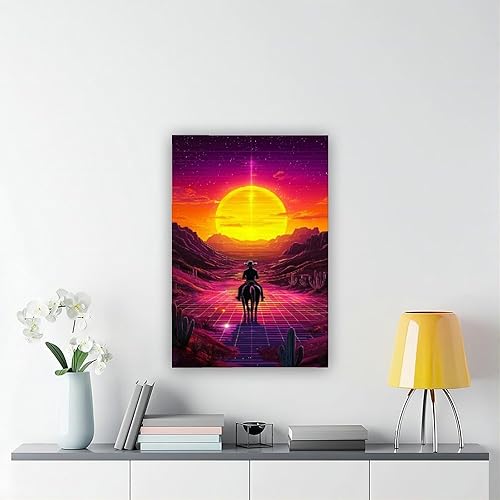 Miniatura 6 de Vaporwave Cowboy Poster  80s Synthwave Wall Art, Surreal Western Room Decor Modern Wall Prints Abstract Geometric Minimalist Art Framed Canvas