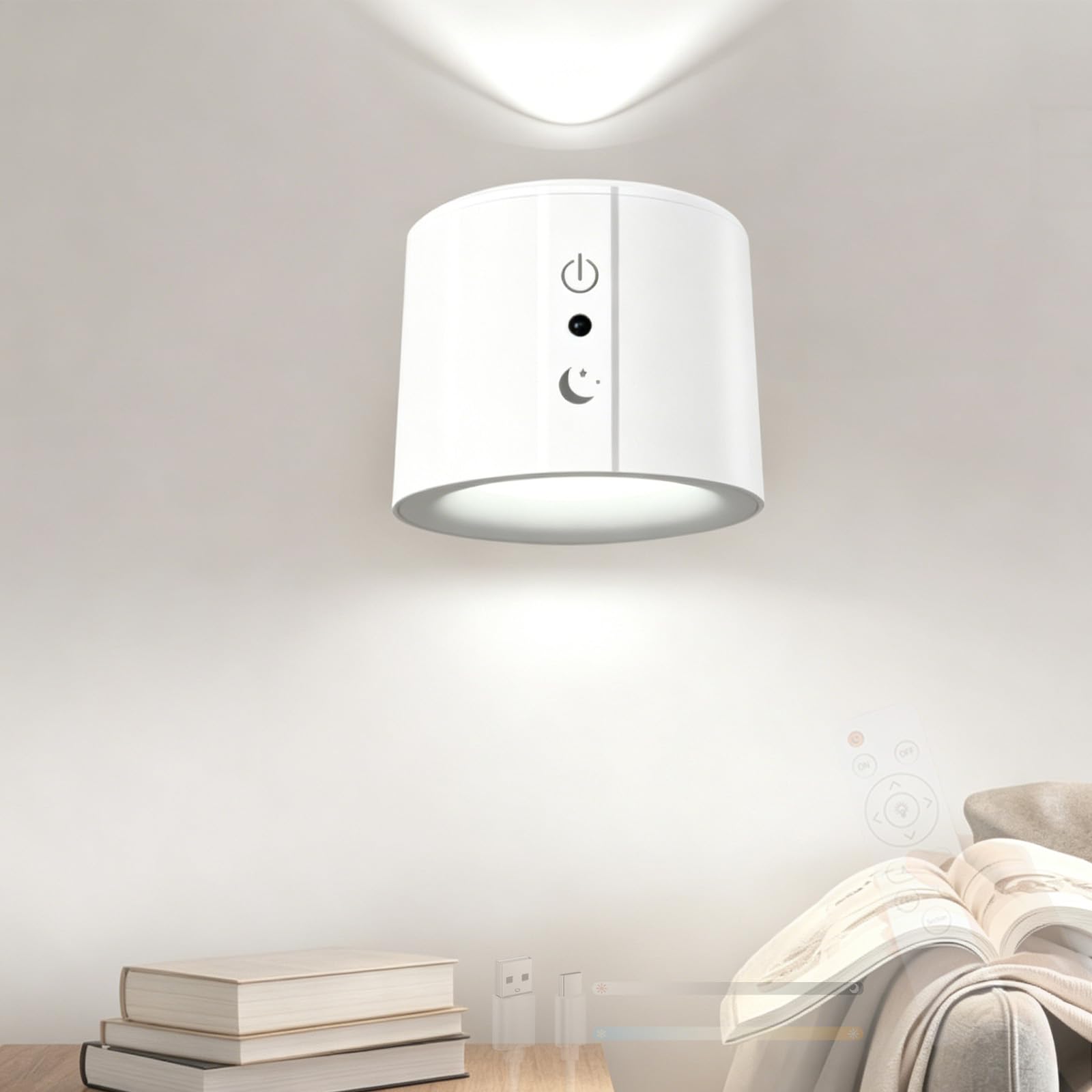 Luz de pared para dormitorio con batería recargable y diseño rectangular blanco para leer de noche 8