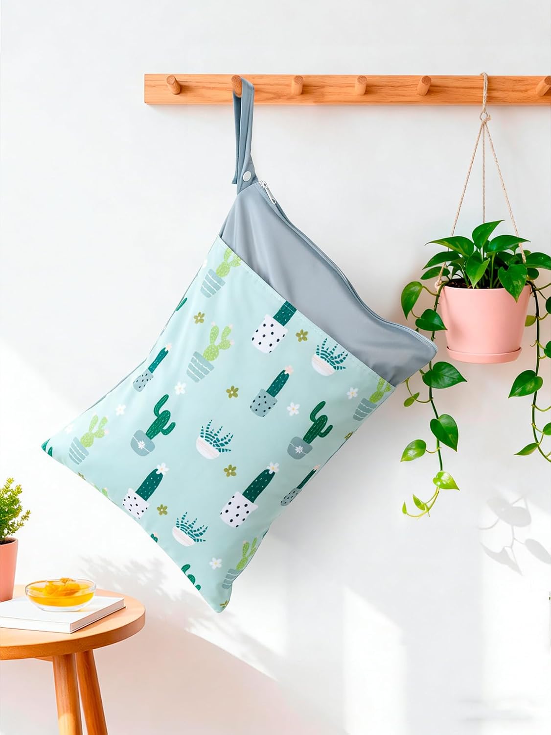 RAINBOW&IRIS 2pcs Wet Bags Waterproof Reusable Wet Dry Bag with Two Zippered Pockets Travel Beach Pool Daycare Yoga Gym Bag for Baby Cloth Diaper,Swimsuits,Wet Clothes (Cactus)