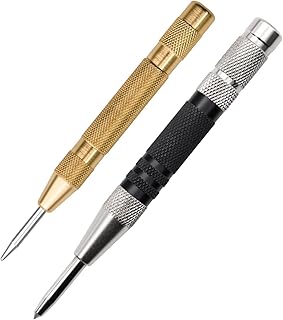 Automatic Center Punch Set, 2 Pack 6" & 5" Automatic Centre Hole Punch, Super Strong Adjustable Impact Center Hole Punch Tool, Marker Scribe Spring Loaded Punch Tool for Glass Metal or Wood