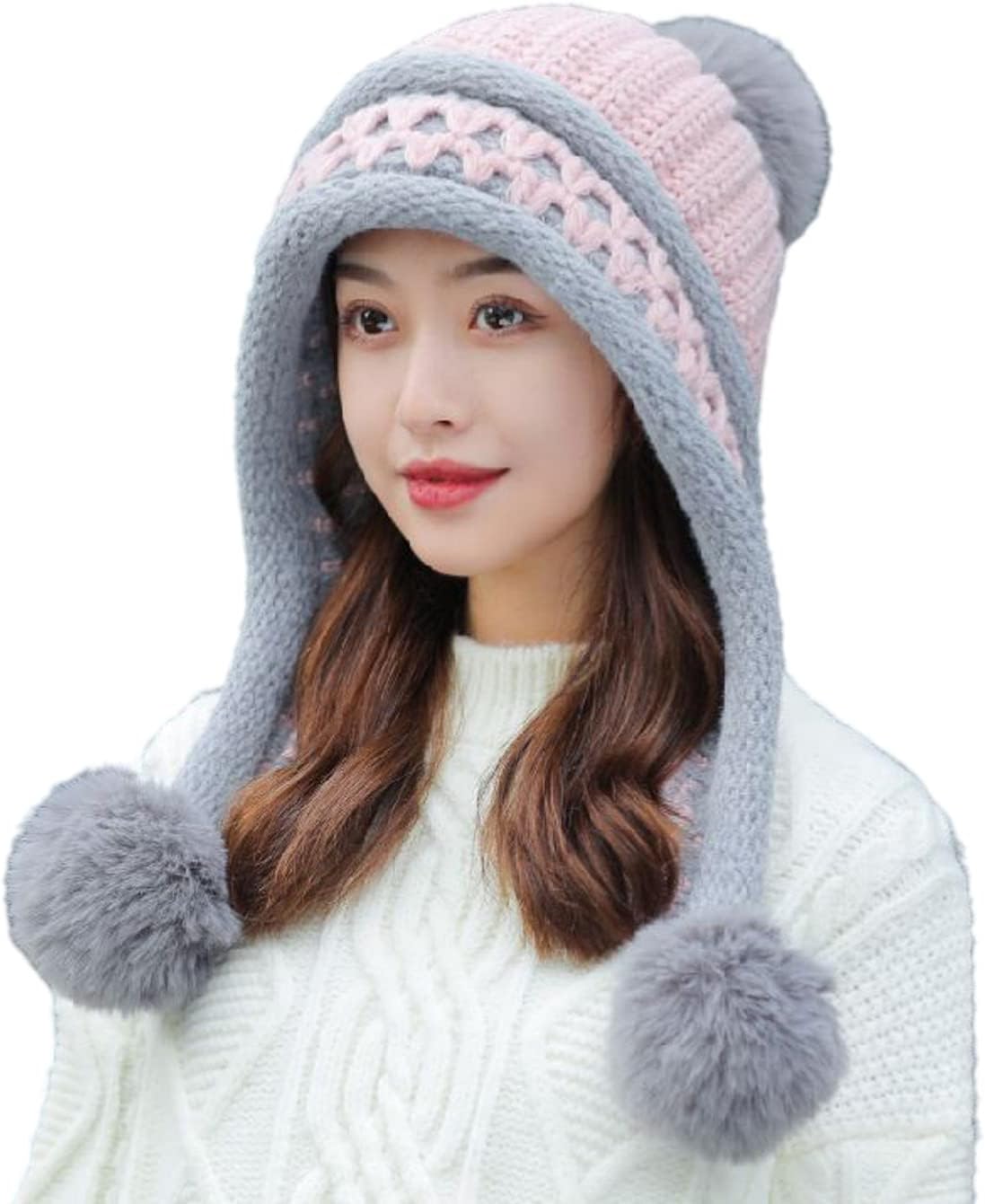 HUAMULAN Women Winter Beanie Hat Earflap Peruvian Warm Slouchy Fleece Lined 3 Pom Poms Knit Sherpa Soft Ski Hats - Image 5