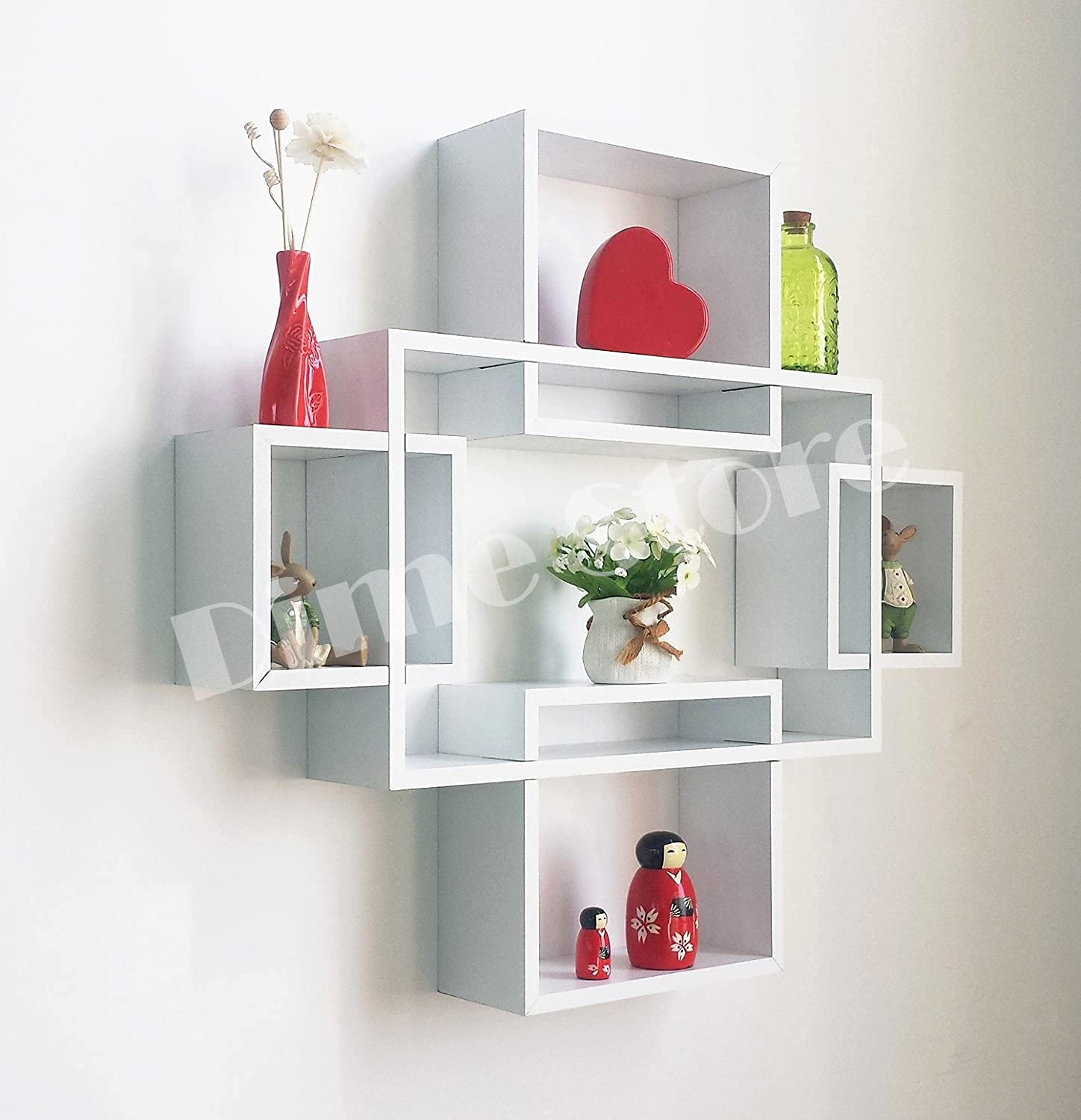 Dime Store Engineered Wood Intersecting Wall Mount Wall Shelf Four Wall Shelves for Living Room (Modern, Elegant White) (B09G55SP8D) Amazon Price History, Amazon Price Tracker