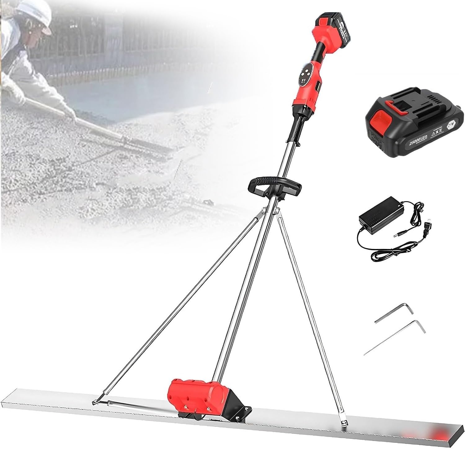 Senodon 1 Battery Concrete Vibrating Tool, Leveling Tamper Ruler, 21V 6000Rpm, 1.5/1.8/2M Stainless Steel Board, 7500Mah Large-Capacity Battery Cruising 3 Hours