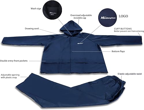 Miniatura 2 de Trajes de lluvia chaqueta  pantalones EVA Ultra-Lite impermeable protectores para la lluvia ropa de trabajo para hombres y mujeres Azul Marino, Negro