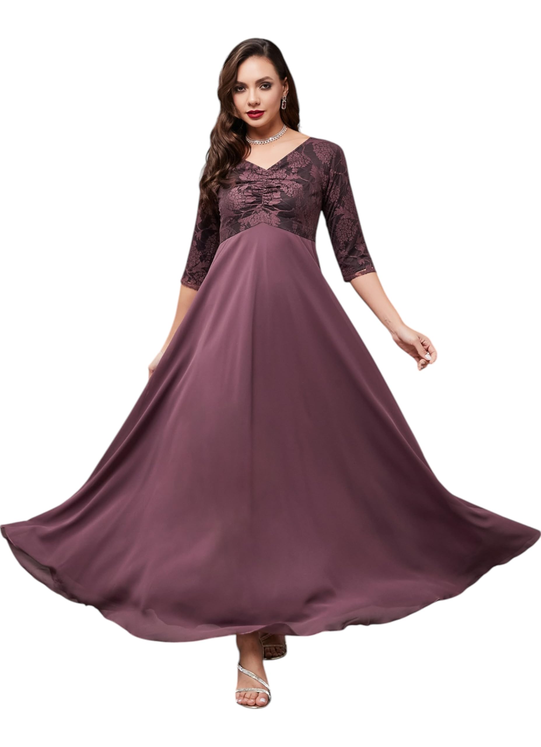 Miss Chase Women's V-Neck Raglan-Sleeve Maxi Dress (Mcss25D93-28-625-06, Dusty Mauve, Xl)