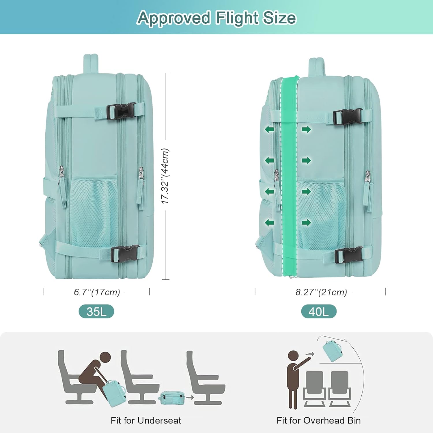 Large Travel Backpacks (Purple+Green), 40L Carry On Backpack, 17 Inch Laptop Backpack, Waterproof Backpack, College Bookbag, Laptop Backpack, Backpack for Women, as Person Item Flight Approved