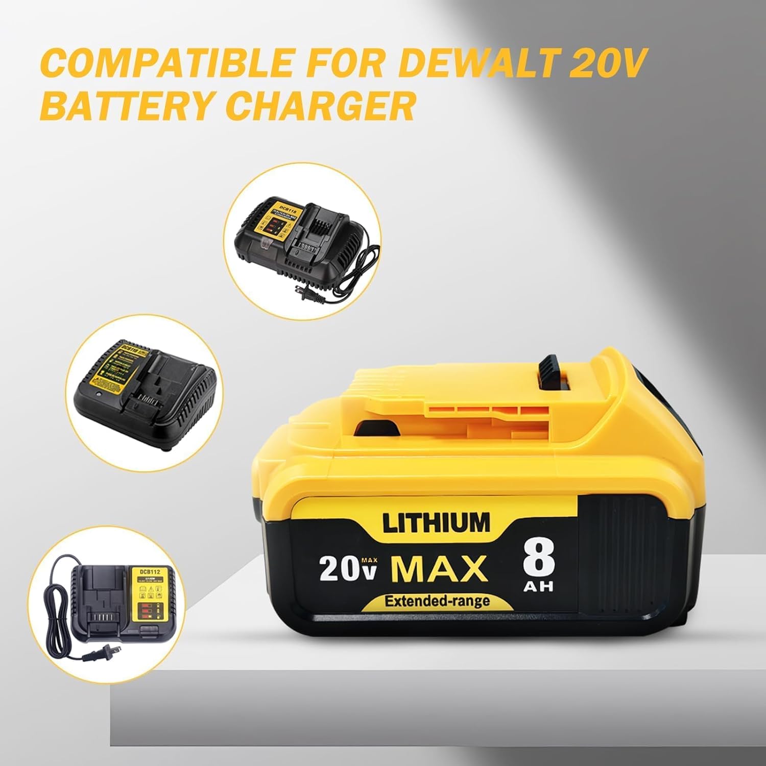 6-Pack 8000mAh Replacement for Dewalt 20V Max Battery High Capacity Battery Compatible with Dewalt DCB200 DCB201 DCB203 DCB205 DCB206 Works with 20V Power Tools & Chargers