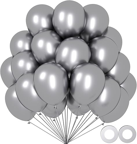 70 globos plateados metálicos, globos de látex plateado cromado de 12 pulgadas, arco de guirnalda para cumpleaños, baby shower, boda, San Valentín,
