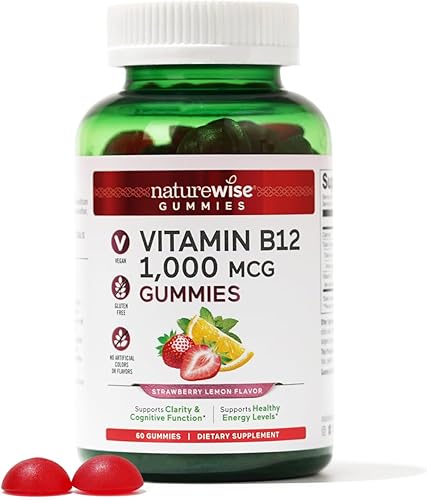 NatureWise Gomitas de vitamina B12 para adultos, 1000 mcg, sabor fresa y limón, soporta energía diaria, claridad mental, función cognitiva, veganas,