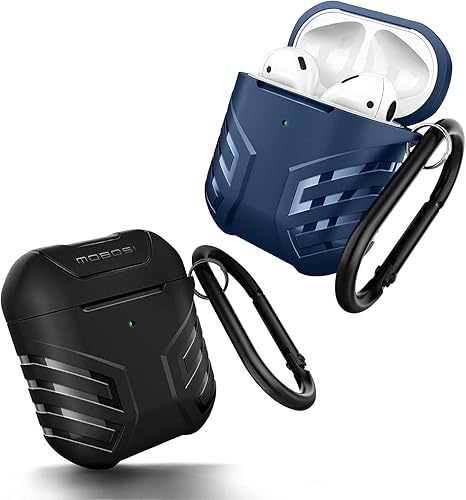 MOBOSI Vanguard Armor - Funda protectora militar para AirPods 1 y AirPods 2 (negro, azul) (2 artículos)