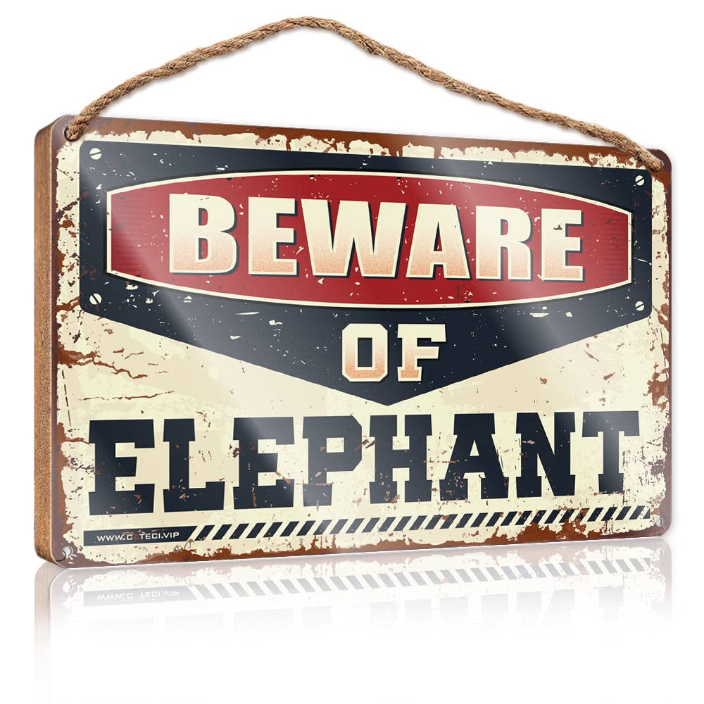 Dtha One Color Decorative Hanging Sign Beware Of Elephant Wooden Sign Porch Signs Outdoor Outdoor Patio Decor(23X35cm)