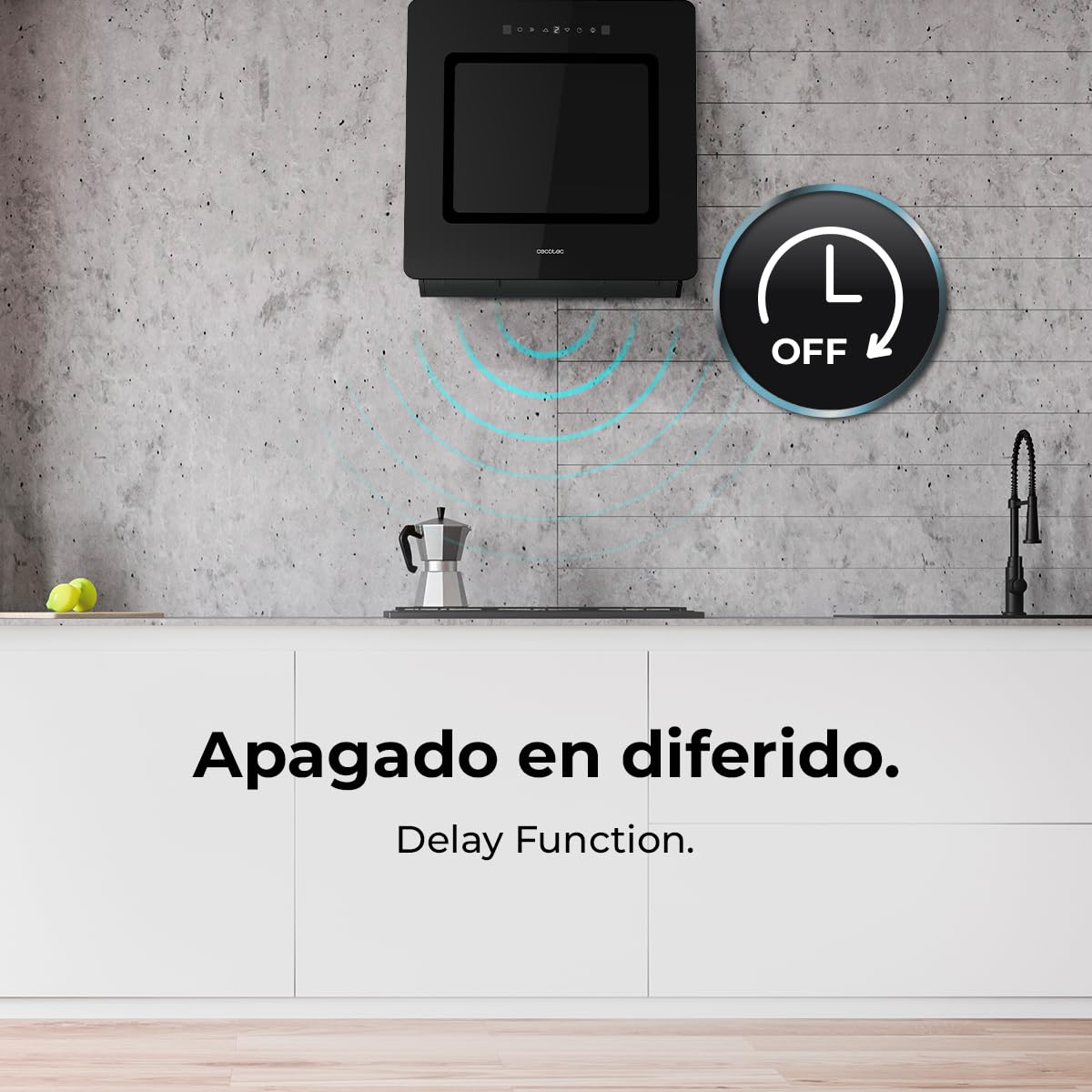 Cecotec Campana Extractora Decorativa 60 cm Bolero Flux DT 608002 Glass Black A++, 210W, Iluminación LED, Succión 800m3/h, Control Táctil, 3 Niveles, Filtro Carbono, Hand Movement, Delay Function