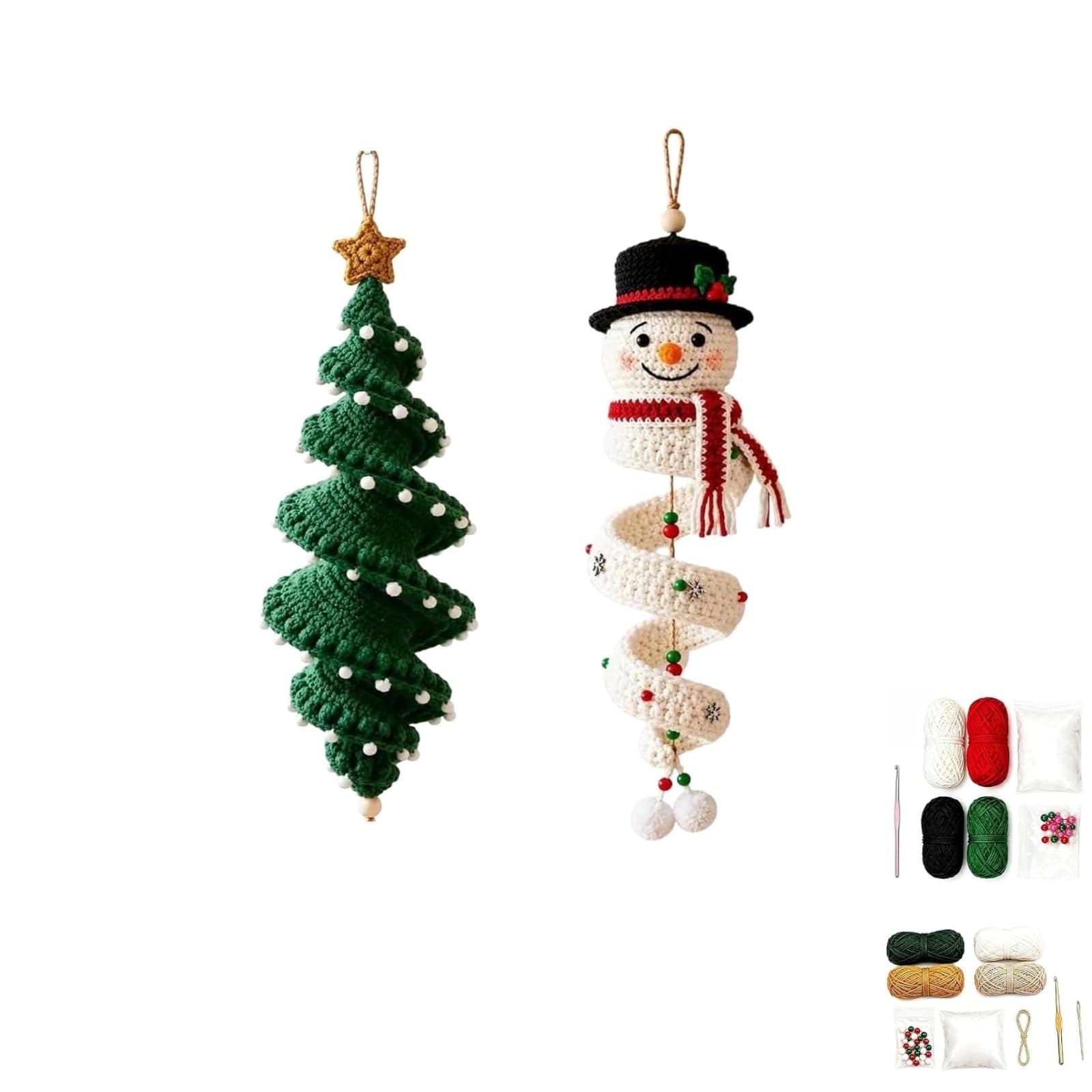 Crochet Spiral Ornament DIY Kit,Beginner Christmas Hanging Decoration (A+C)