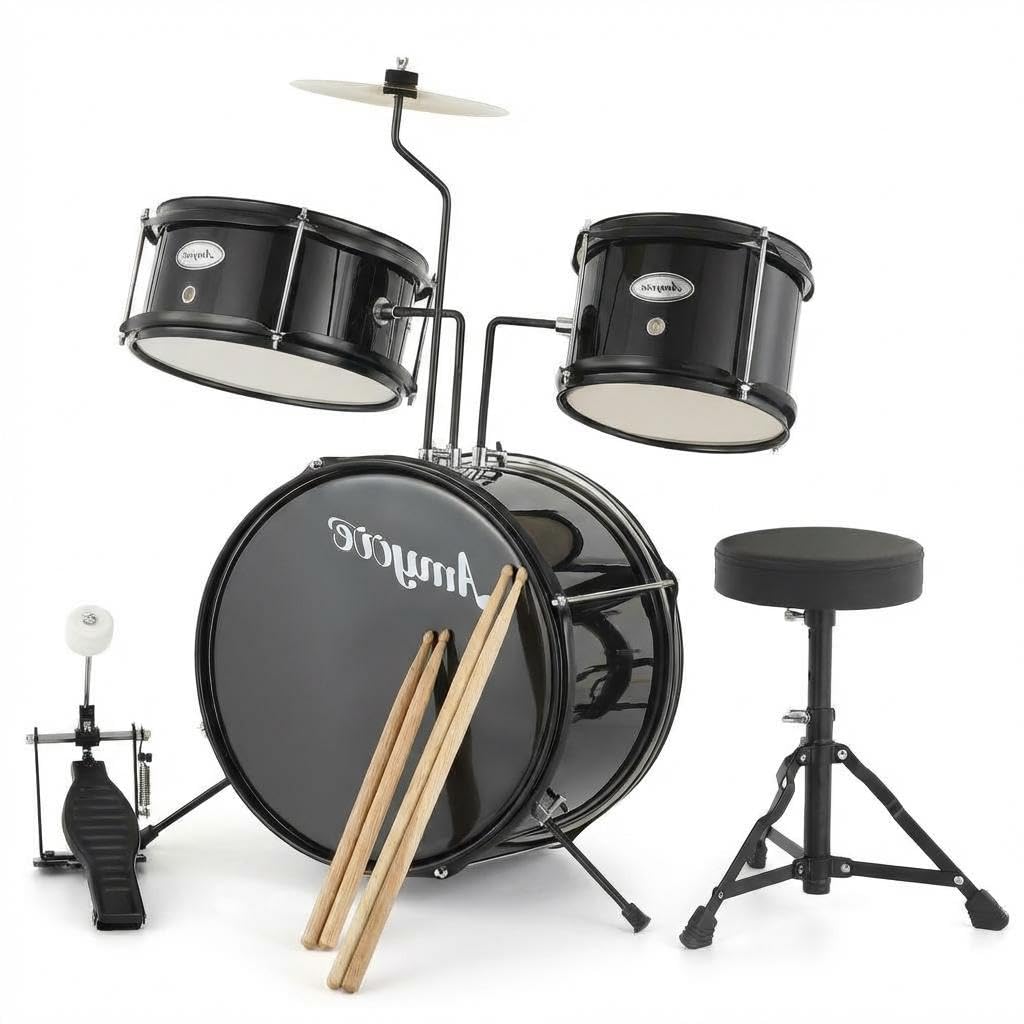 Garvee Kinder Schlagzeug Set 3-teilig – Komplettes Junior Percussion Kit aus Holz/Metall mit Bassdrum, 2 Marken-Markenfreie Schuhe Schuhe, 8" Becken, Hocker, Sticks & Basspedal – Perfekt für