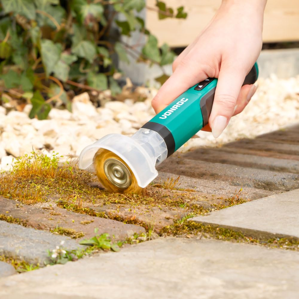 VONROC Spazzola Elettrica per Erbacce 4V – Incl. USB-C – Ergonomica e Leggera – Setole in Acciaio – Senza Sostanze Chimiche – Ideale per Giardini
