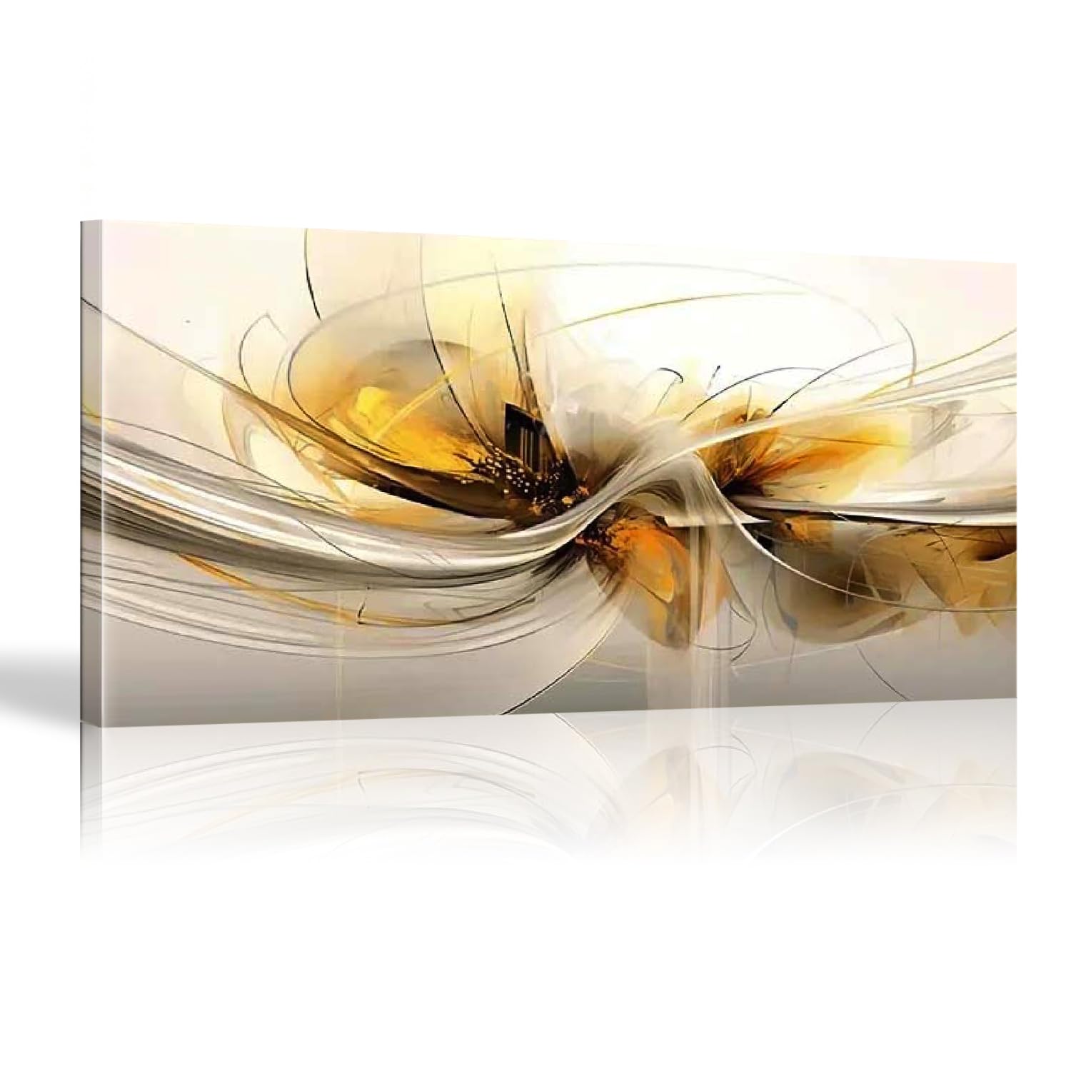 18meng Art Ohne Rahmen Groß Leinwand Bilder Abstrakt Weiß Gold Beige Leinwandbilder Bild auf Leinwand Morden Minimalistisch Linien Wandbilder für Wohnzimmer Schlafzimmer Wanddekoration 200x100 cm