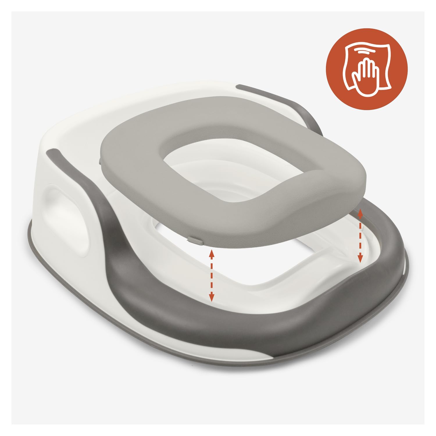 hauck Toilet Baby Seat, Grau - Universeller Toilettensitz für Kinder ab 18 Monaten, Einfache Befestigung an der Toilettenbrille, WC Aufsatz Einfach Abwischbar
