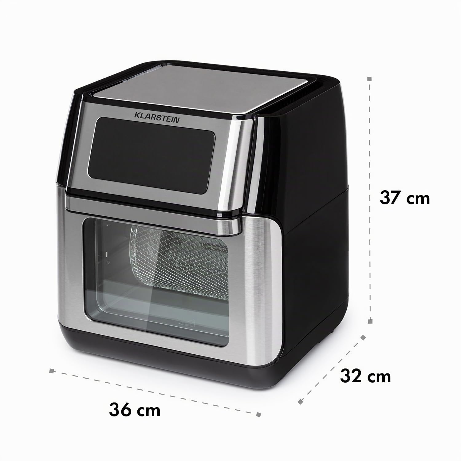 Klarstein AeroVital Fry - Freidora de Aire, 3D Heating System 1500 W, Volumen XL 10 L, 9 Programas, Carcasa Cool-Touch, Temporizador 60 min, Termostato hasta 220 C, Pantalla Tactil, Negro/Plata