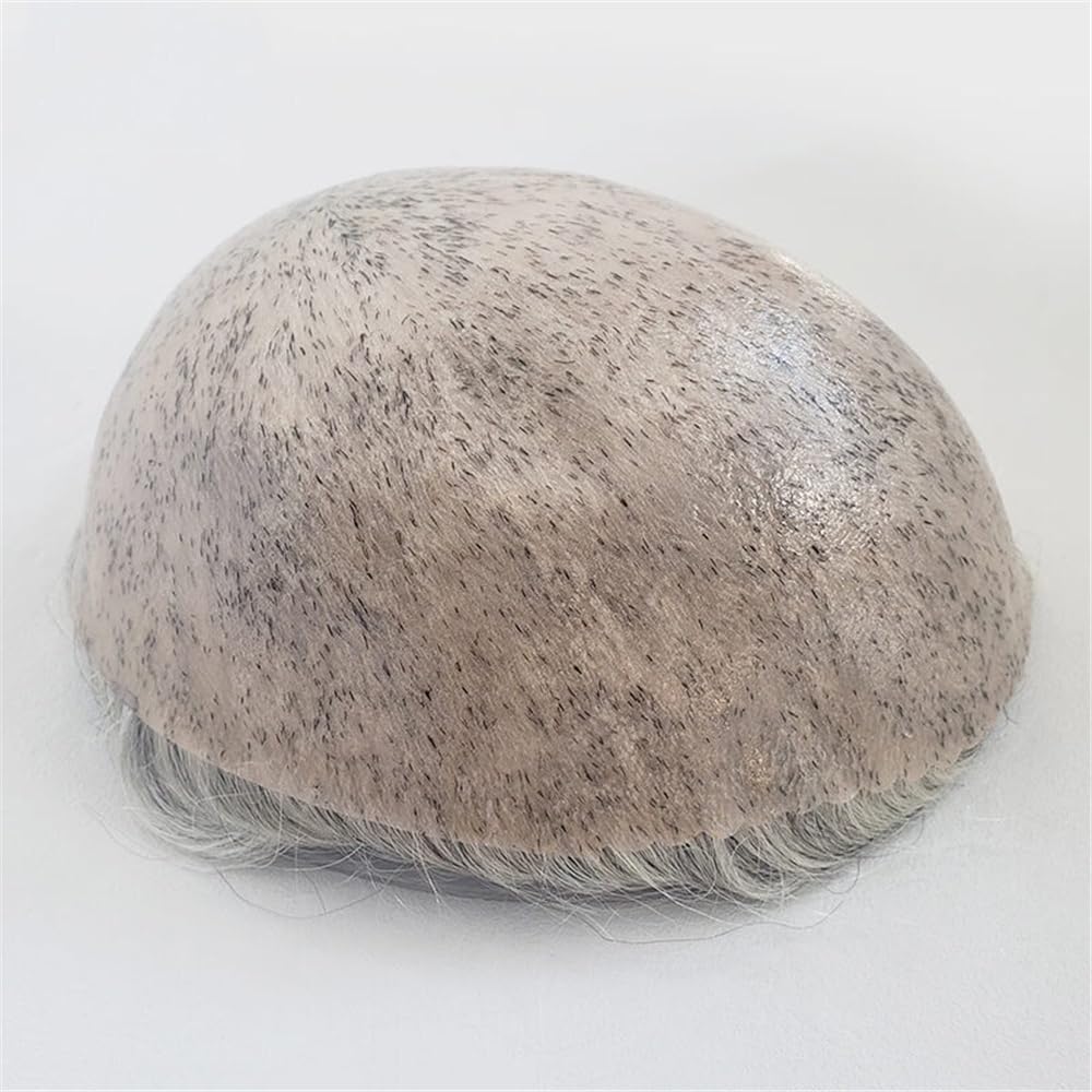 Men's Toupee Parrucca for uomo in capelli umani resistenti, senza nodi, con base in pelle intera da 0,1 a 0,12 pollici, protesi capillare maschile(8x10)