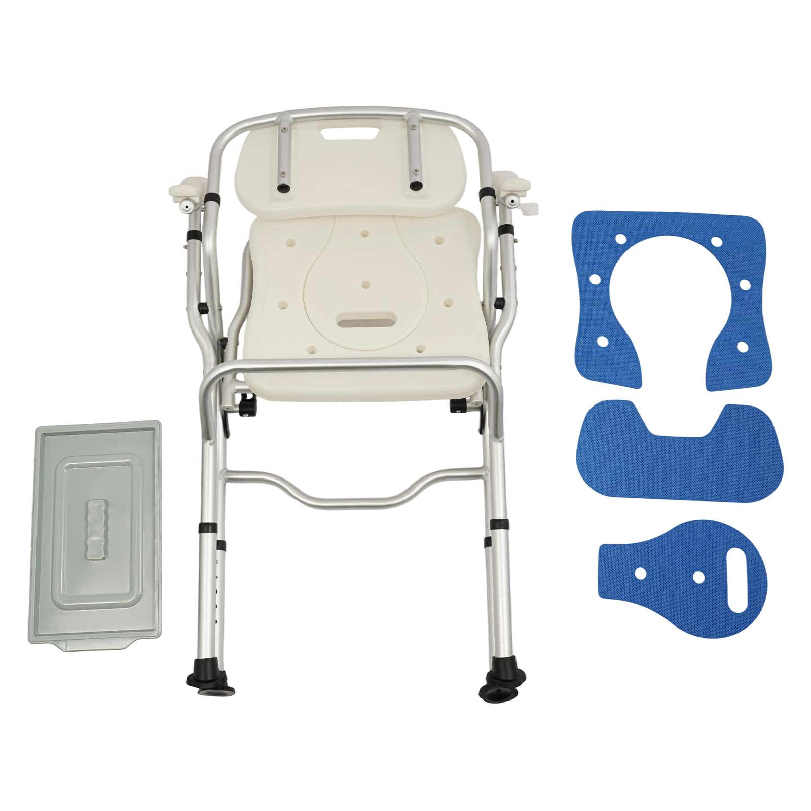 Silla de ducha para personas mayores, altura ajustable 77-84 cm, antideslizante, para personas mayores, soporta 150 kg, silla de baño de aluminio con respaldo extraíble (azul, 53 x 60 x 77 cm)
