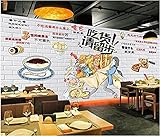 Papier Peint Peinture Mur Nourriture De Magasin De Poulet Frit Peinte À La Main Européenne Et Américaine, Veuillez Rester Au Mur De Fond Du Snack-Bar À Hamburgers-350Cmx245Cm