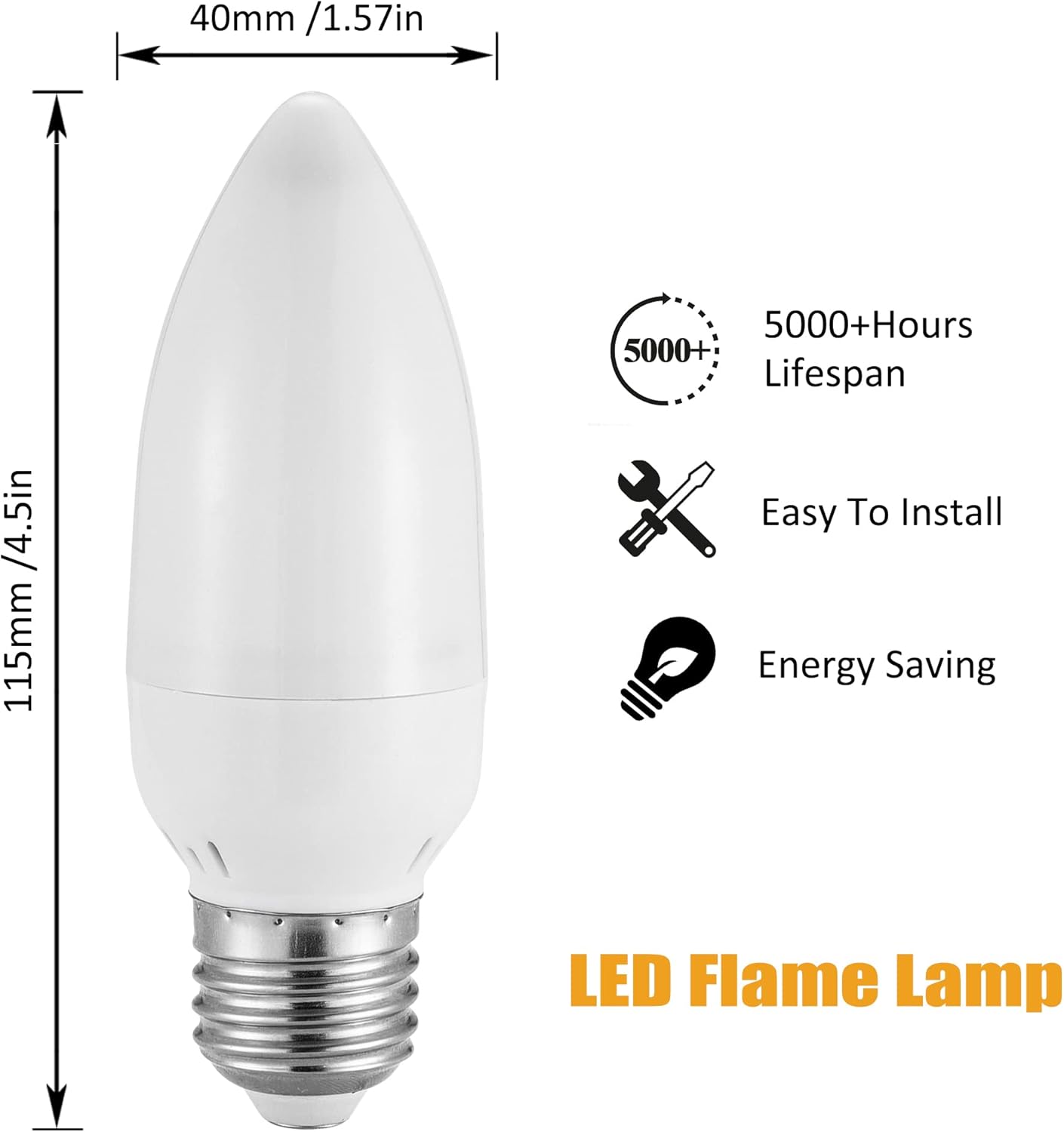Lpraer 6Packs E26/E27 LED Flame Effect Light Bulbs Flickering Flame Tip Candelabra Light Bulbs Warm White, Chandelier Bulbs for Easter Halloween