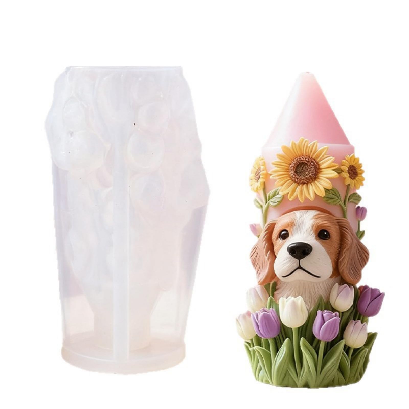 Buxuaaaa Dog Flower Embossed Silicone Mold Easy Demold for Resin Casting Soap Chocolate Cake Baking Tool Spring Theme