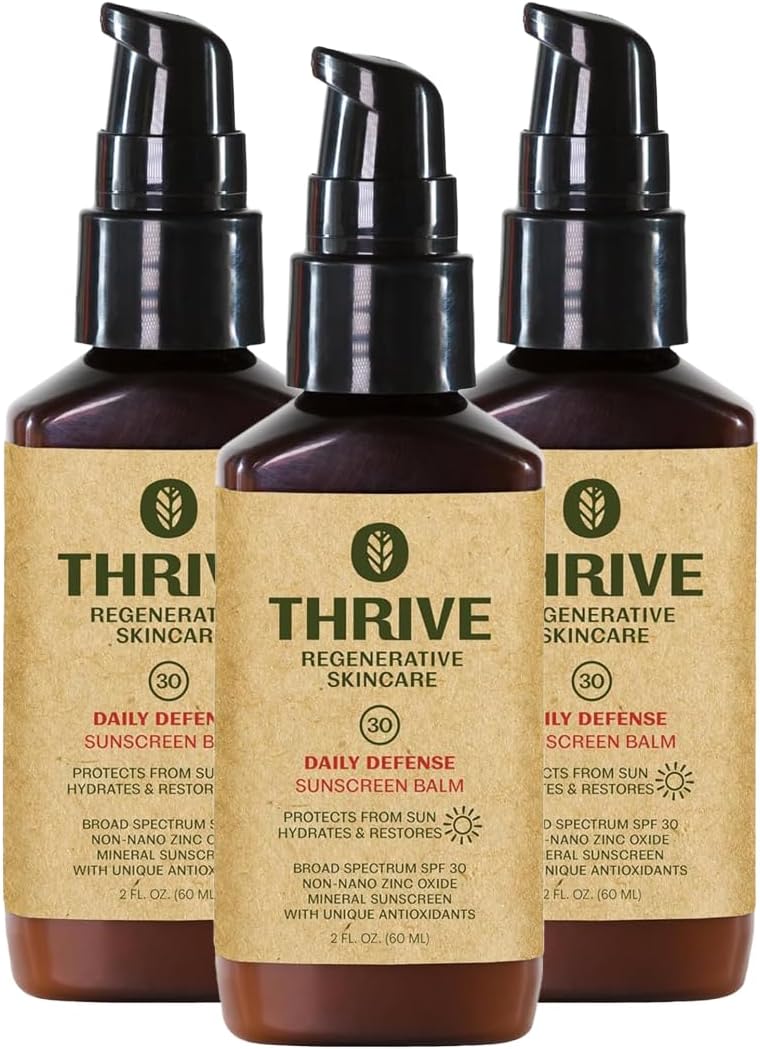 Thrive Natural Care Moisturizing Mineral Face Sunscreen SPF 30, 2 Ounces, Lightweight Moisturizer Broad-Spectrum Natural Face Sunblock with Clear Zinc Oxide & Antioxidants, Vegan Non Greasy, Pack of 3