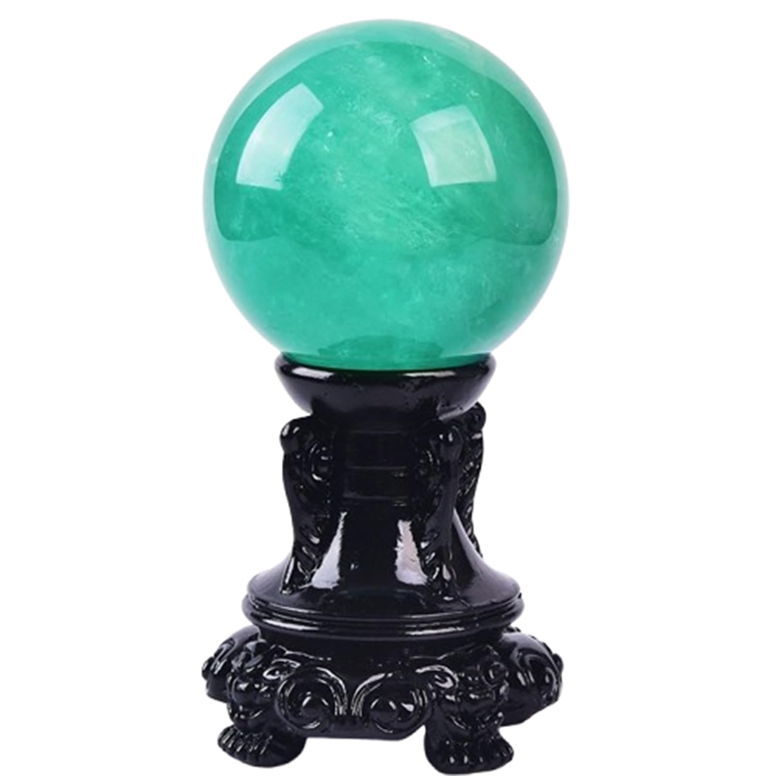 FOPURE Green Fluorite Crystal Ball Sphere with Stand, Gemstone Sculpture Figurine,Feng Shui Ornament,Home Office Desk Decor,9cm