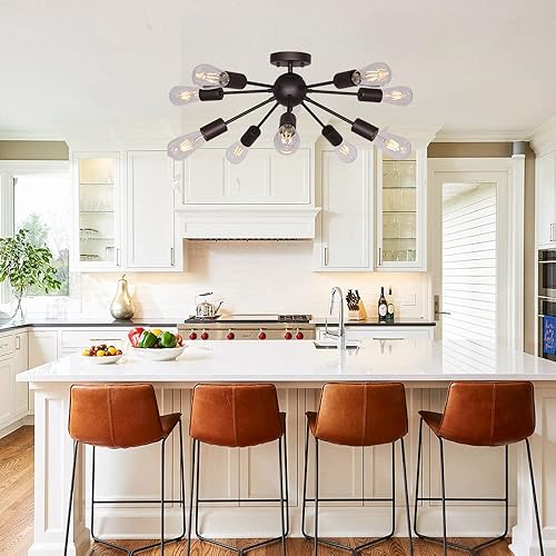 Miniatura 9 de BONLICHT Candelabro moderno de mediados de siglo con 10 luces semiempotradas, lámpara de techo de bronce aceitado Sputnik, iluminación industrial