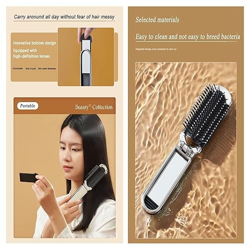 Miniatura 4 de Cepillo de pelo portátil Cepillo de pelo plegable con espejo Bolsillo compacto Mujeres Hombres Cepillos de pelo Cepillo de bolsillo Herramientas de