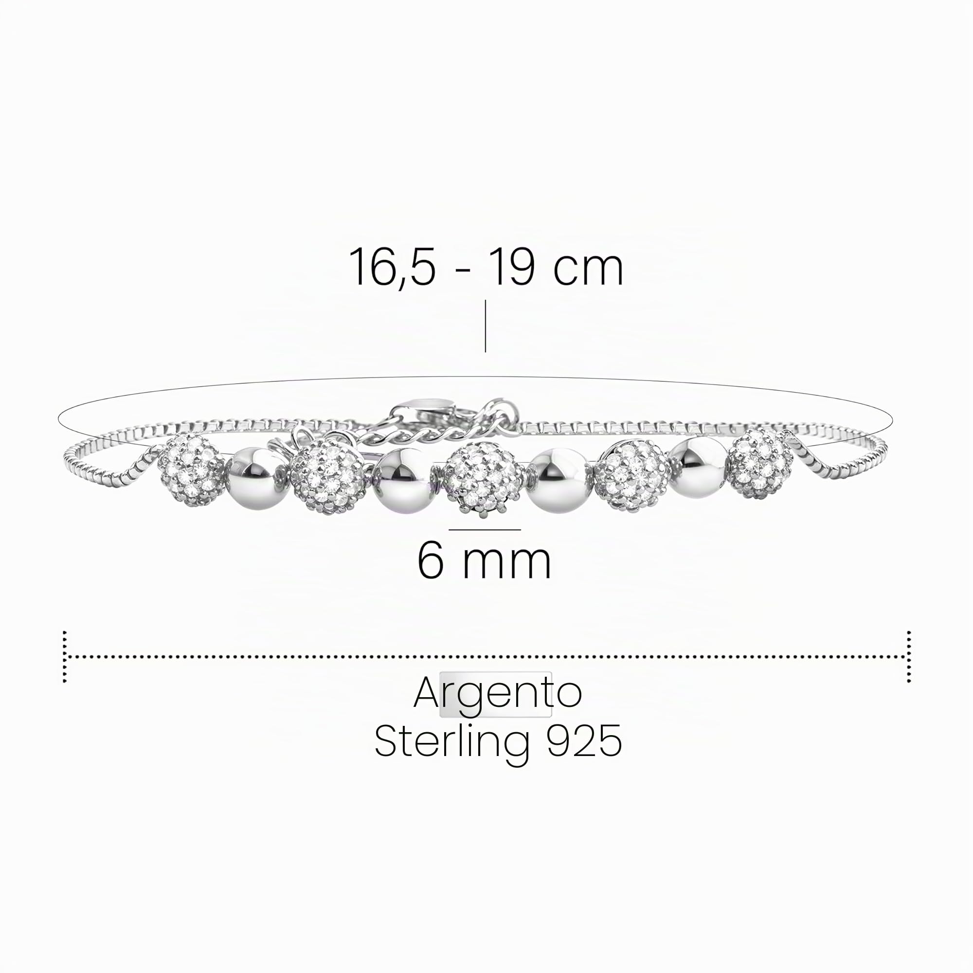 Sofia Milani - Bracciale da Donna in Argento 925 - con Pietra Zircone - Ciondolo a Sfera