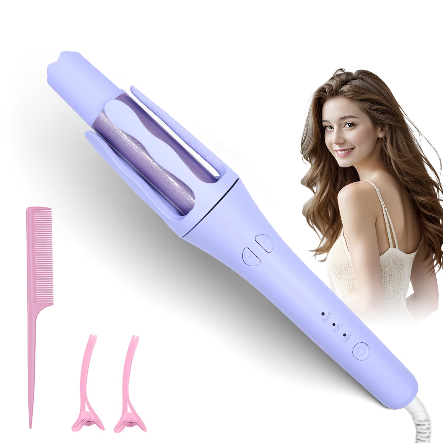 Rizador de pelo automático 32mm, rizos grandes, Plancha Rizadora de Pelo con 3 Ajustes de Temperatura, Calenta Rápido, giratorio 360 ° Cabello Medio y Largo