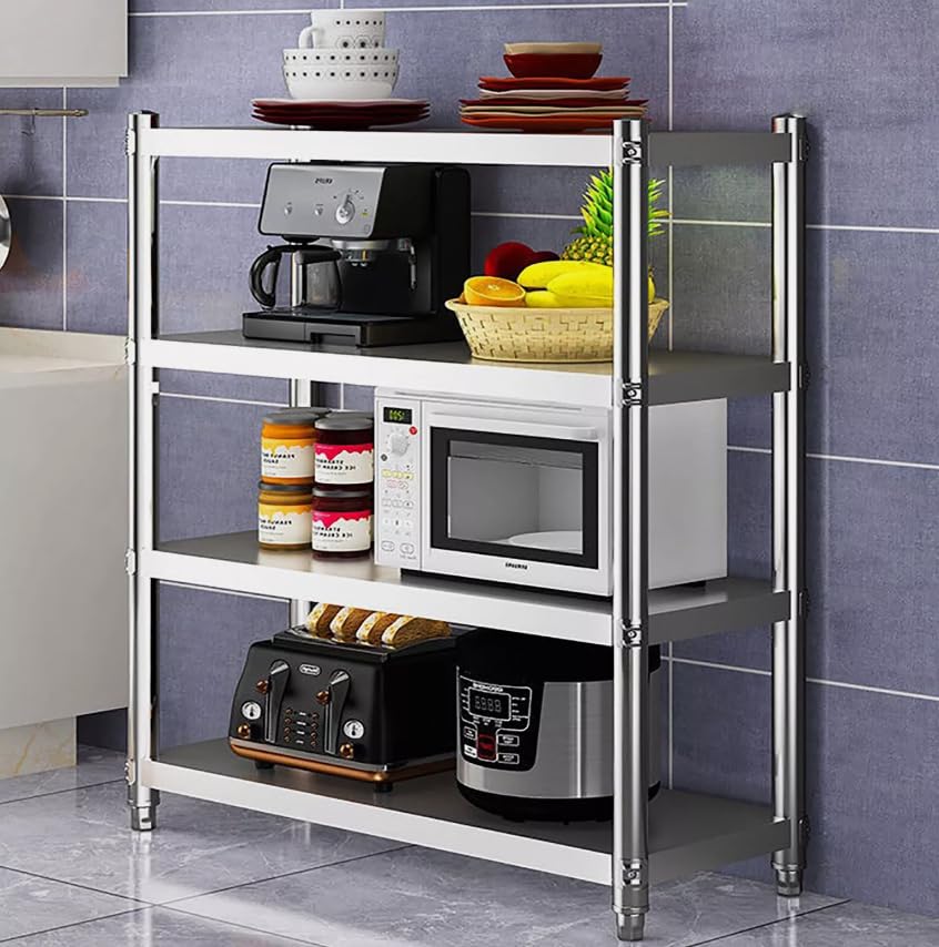 Estantería de acero inoxidable para cargas pesadas, estantería de cocina, 4 baldas, para la cafetería, al aire libre, lavandería, tienda, plateado, 120 x 40 x 150 cm