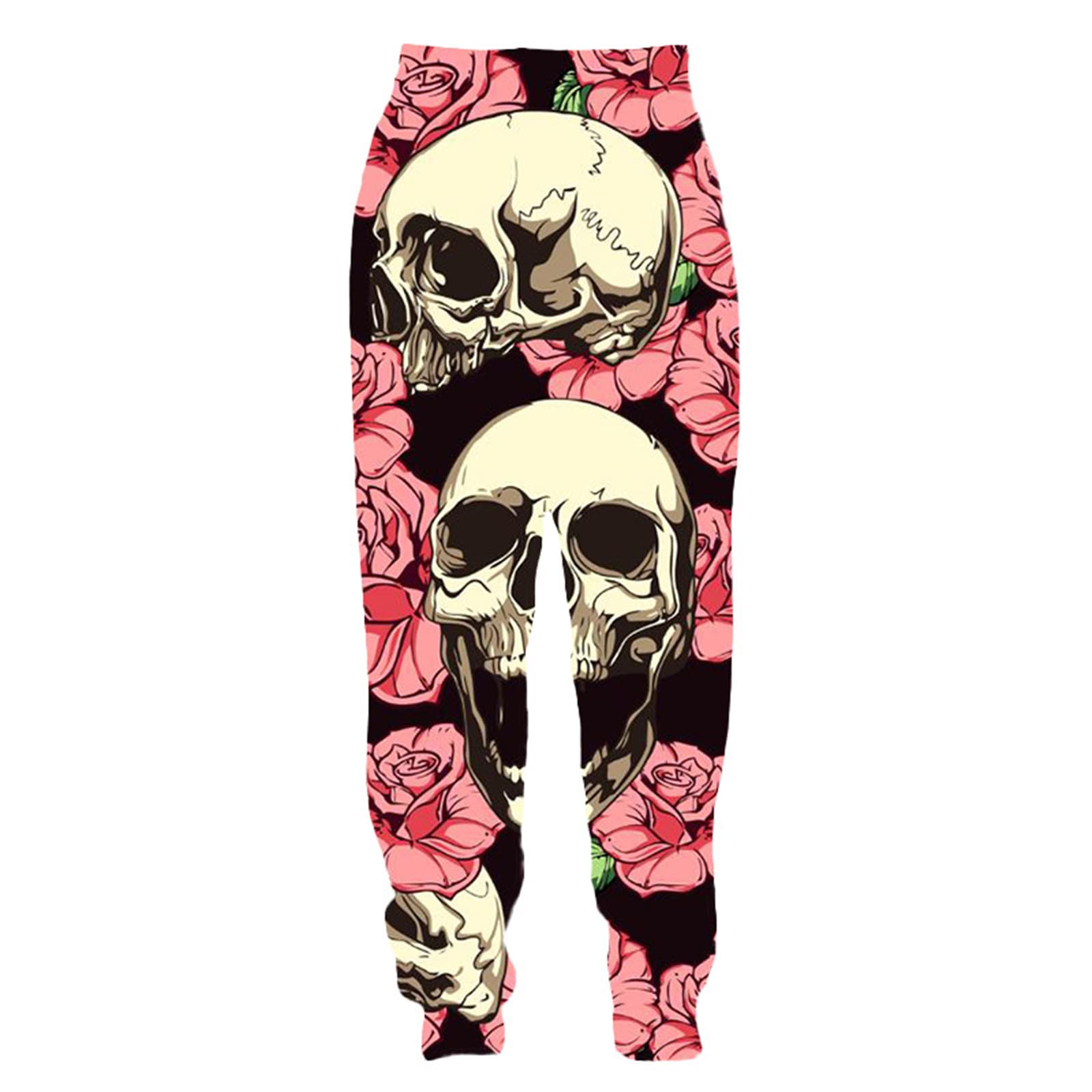 PERSIMONE Skull 3D Printed Jogger Sweatpants Cuffed Hem Sports Tracksuit Bottoms Casual Training Trousers for Women Men