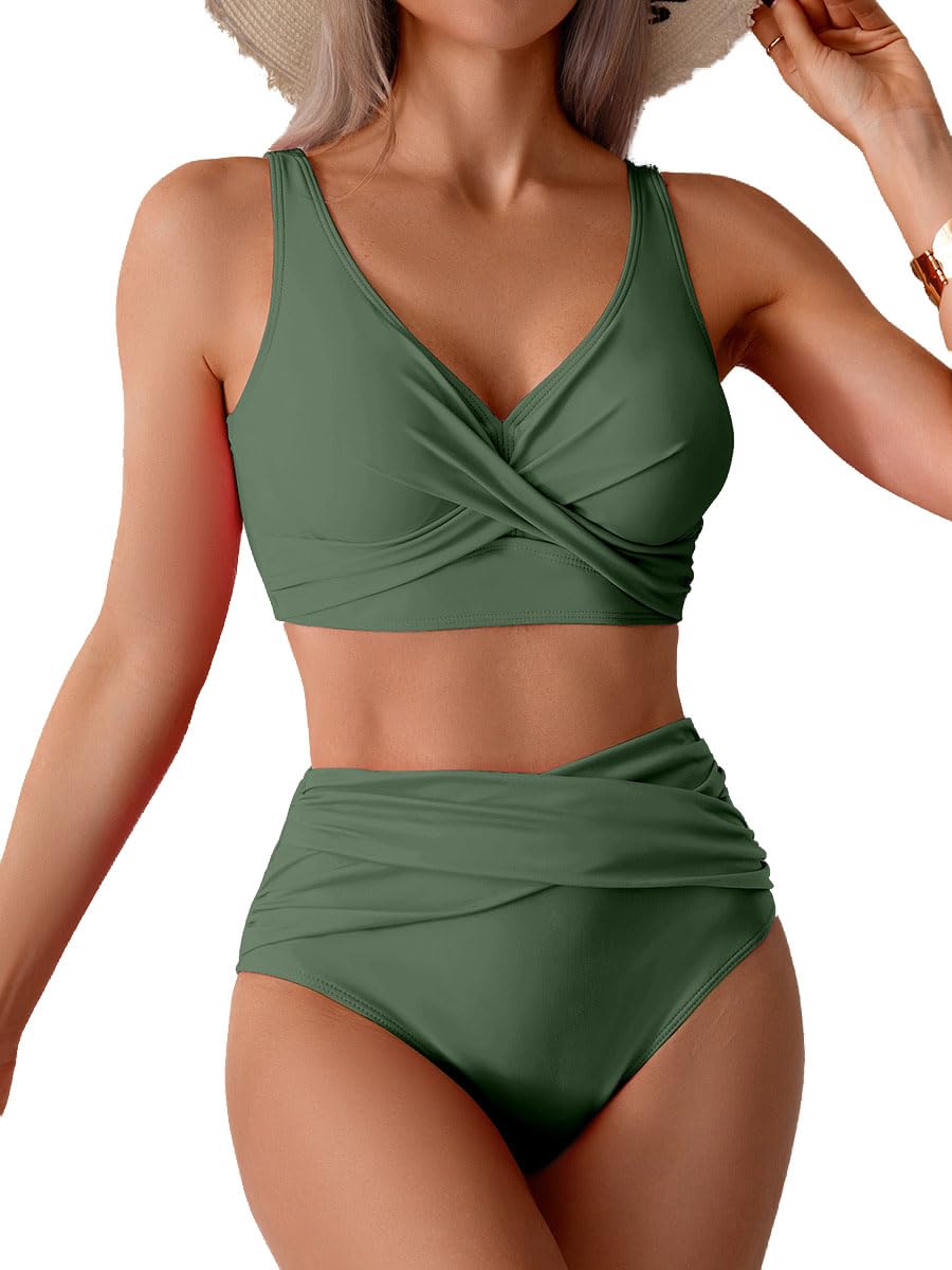 Bikini Donna 2 Pezzi Bikini Set Push-up V Collo Imbottito Bikini in Vita Alta Bikini per Donne