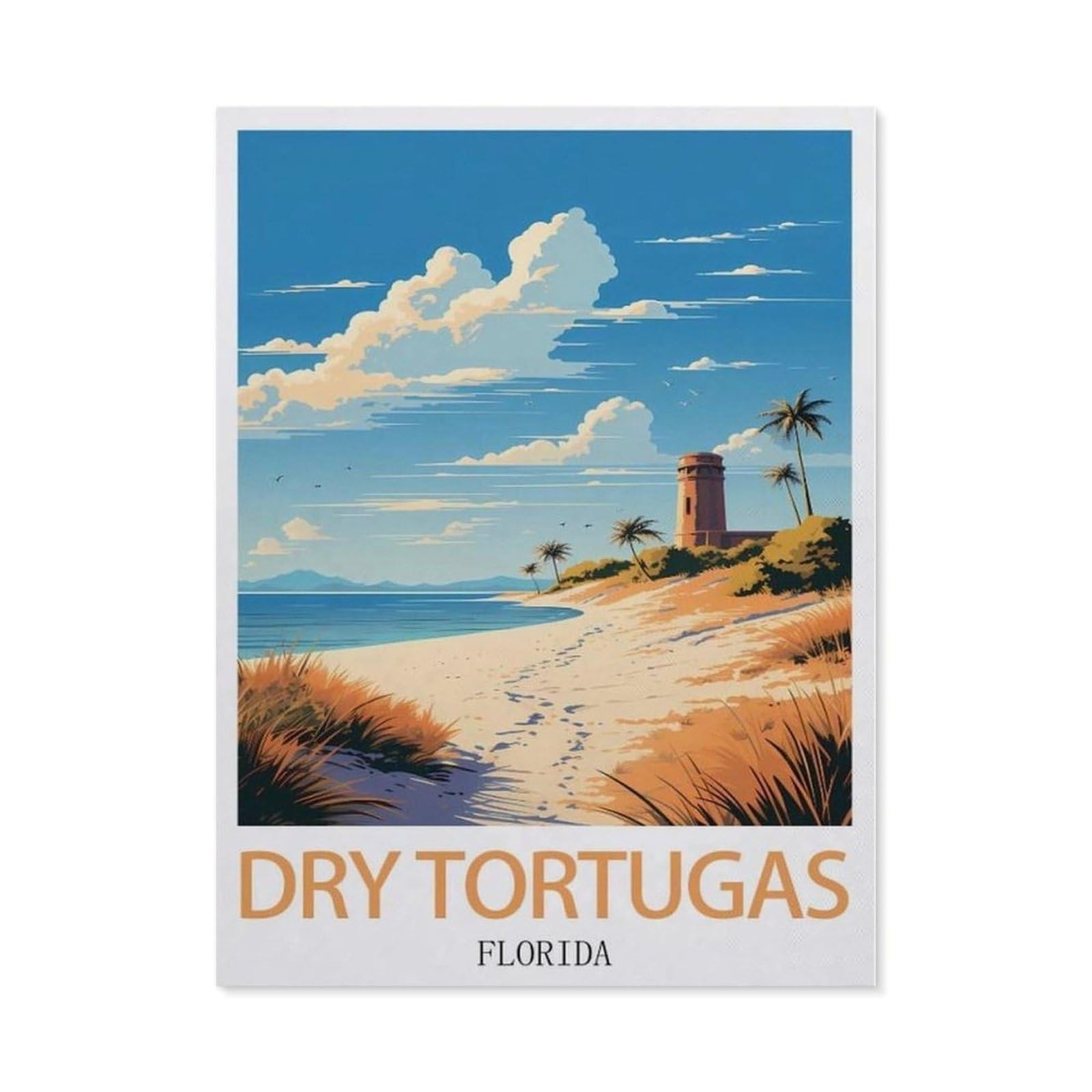 Beayodkp （30 X 40 Cm/11.81 X 15.74 Inches） Diamond Painting Kits For Adults And Kids，Dry Tortugas Florida Vintage Travel Poster，Full Drill Round Rhinestone Paint With Diamonds-Cd80