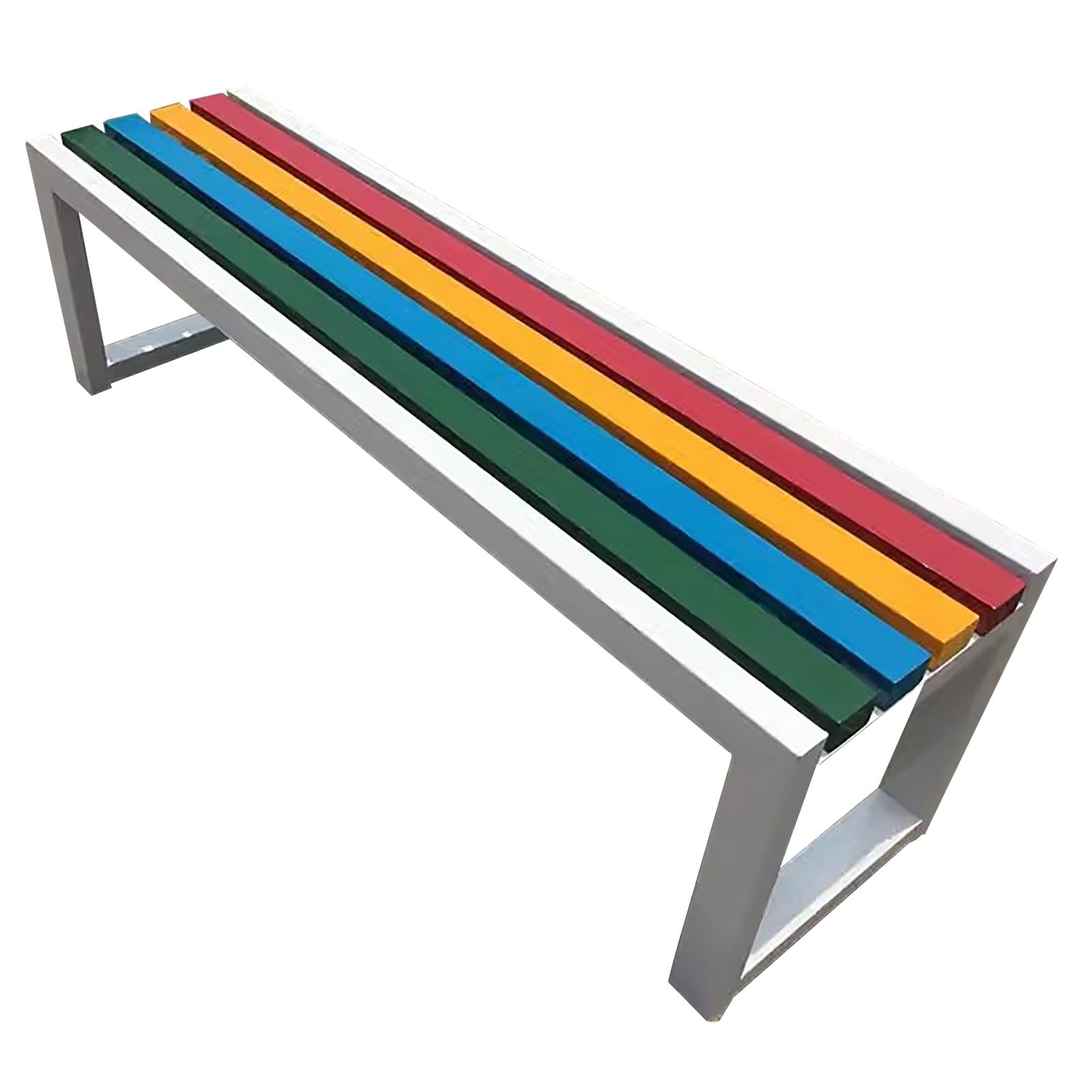 Banco de parque minimalista blanco con patas de metal reforzadas