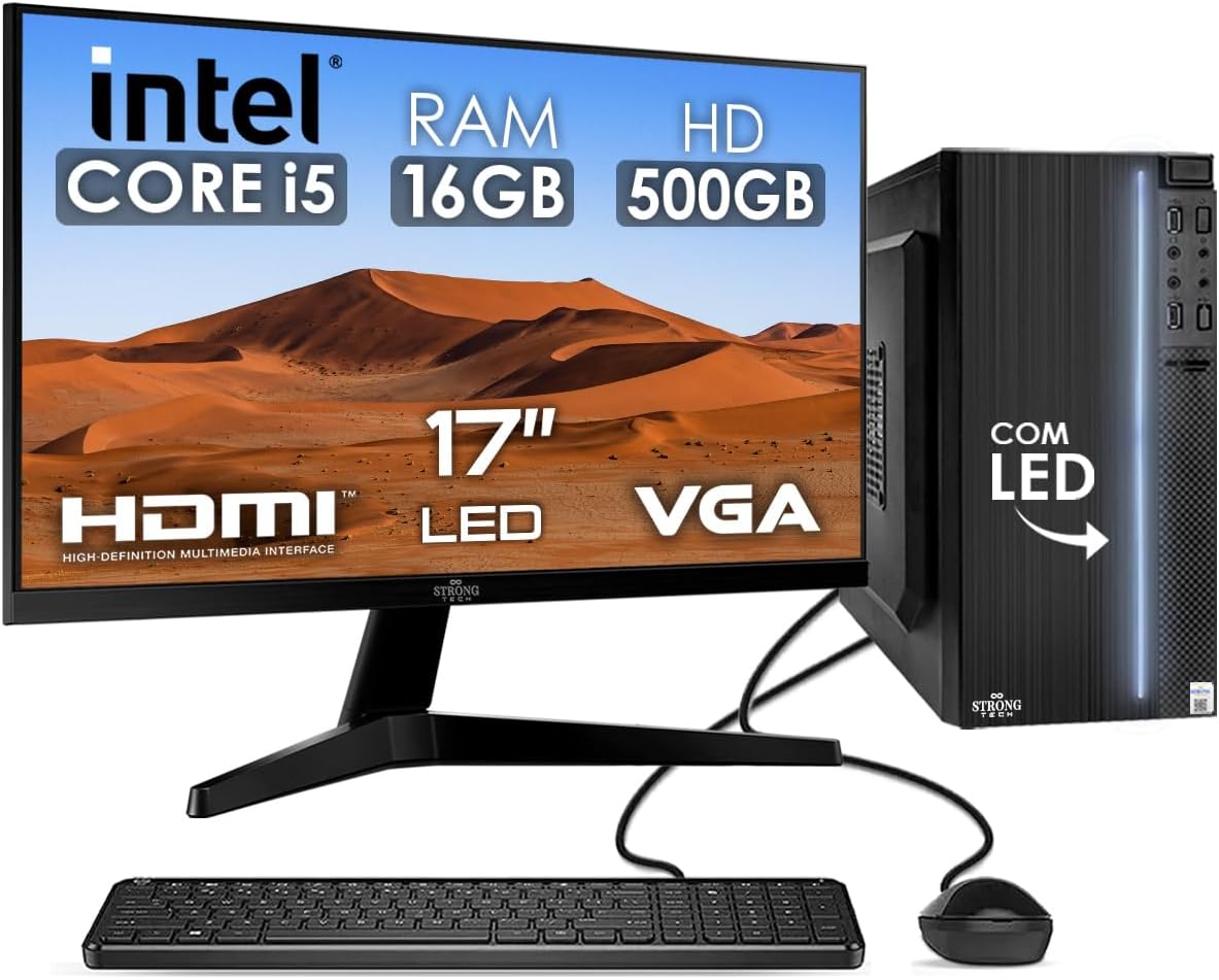 Computador Completo Intel Core i5 16GB HD 500GB Monitor 17″ 4 Núcleos Super Turbo Pc Hdmi Teclado e Mouse Strong Tech