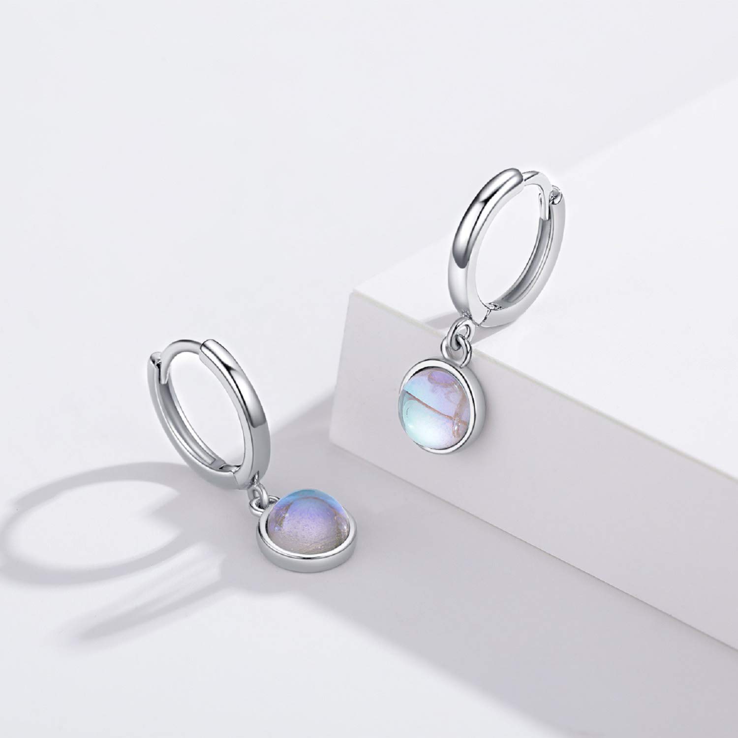 Mondstein Drop Dangle Creolen 925 Sterling Silber Ohrringe Für Damen Mädchen Schmuck Geschenk Für Freundin Mama Schwester Tochter Geburtstag Weihnachten Valentinstag Jahrestag