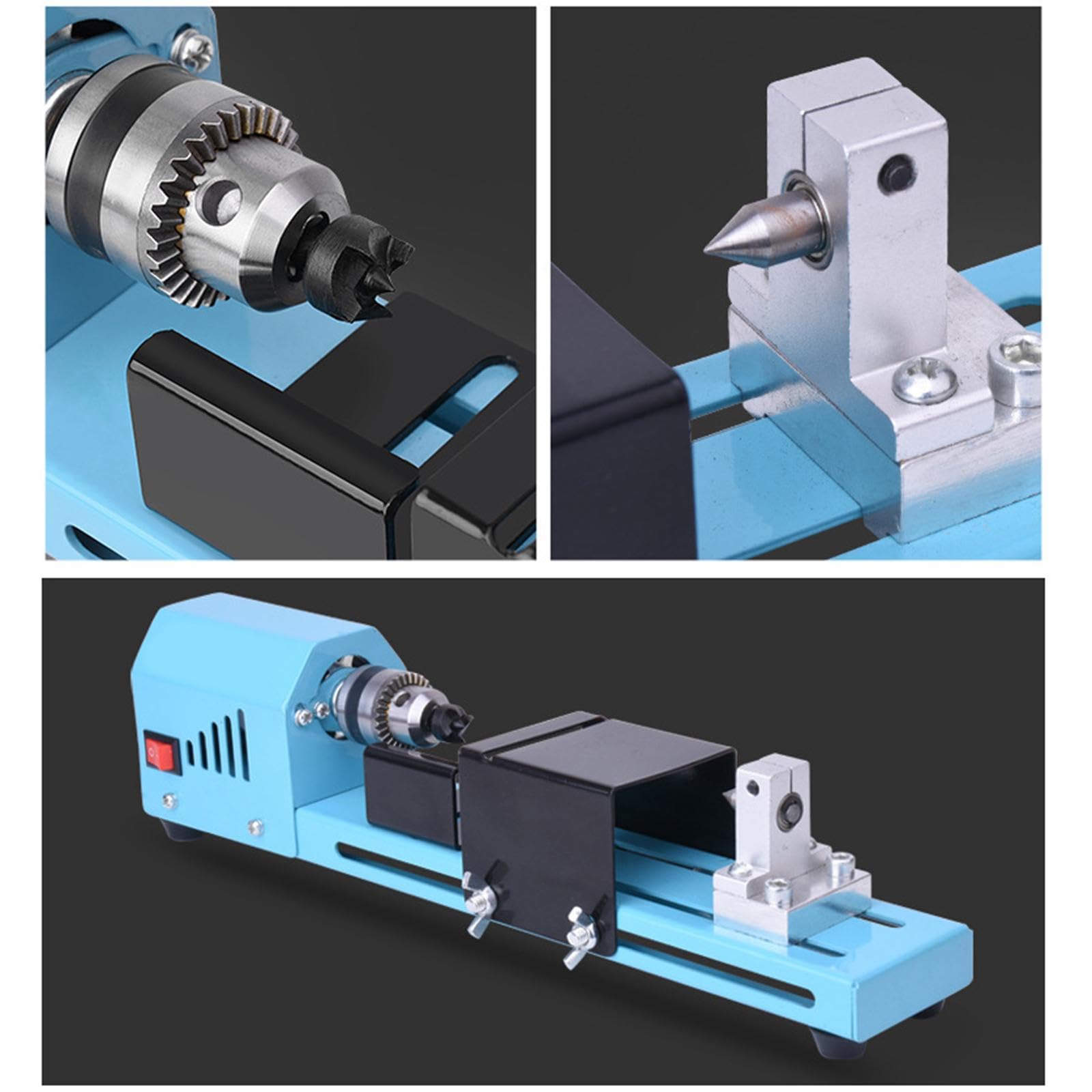 BJTDLLX Mini Drehbank 96W – 4000–9000 U/min, 7 Geschwindigkeiten – Für Holz, Perlen Und Kleine Metallteile – Tischdrehmaschine