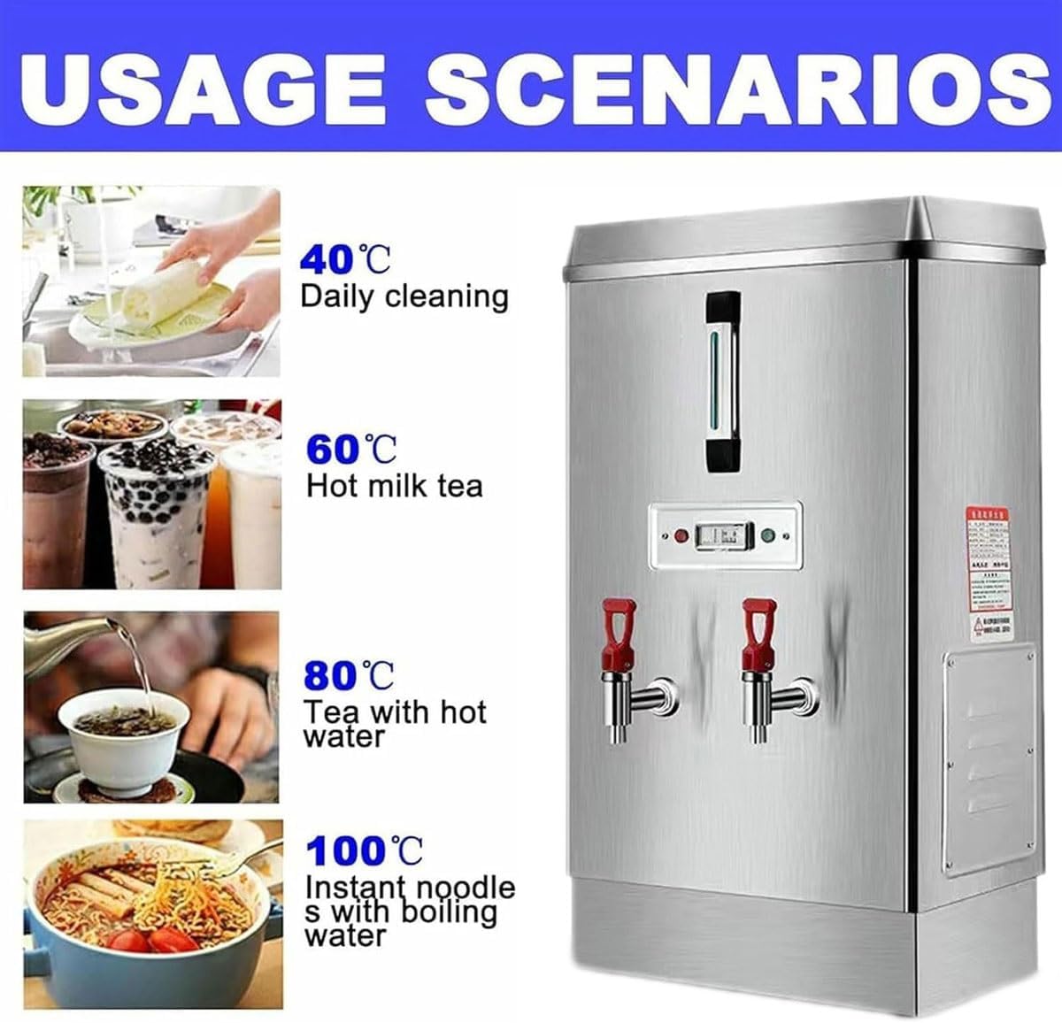 Commercial Heater Water Boiler,70L/H Stainless Steel Automatic Hot Water Dispenser with 2 Faucets, Rapid Heating & Automatic Keep Warm, for Canteens, Restaurants, Factories, Coffee Shops
