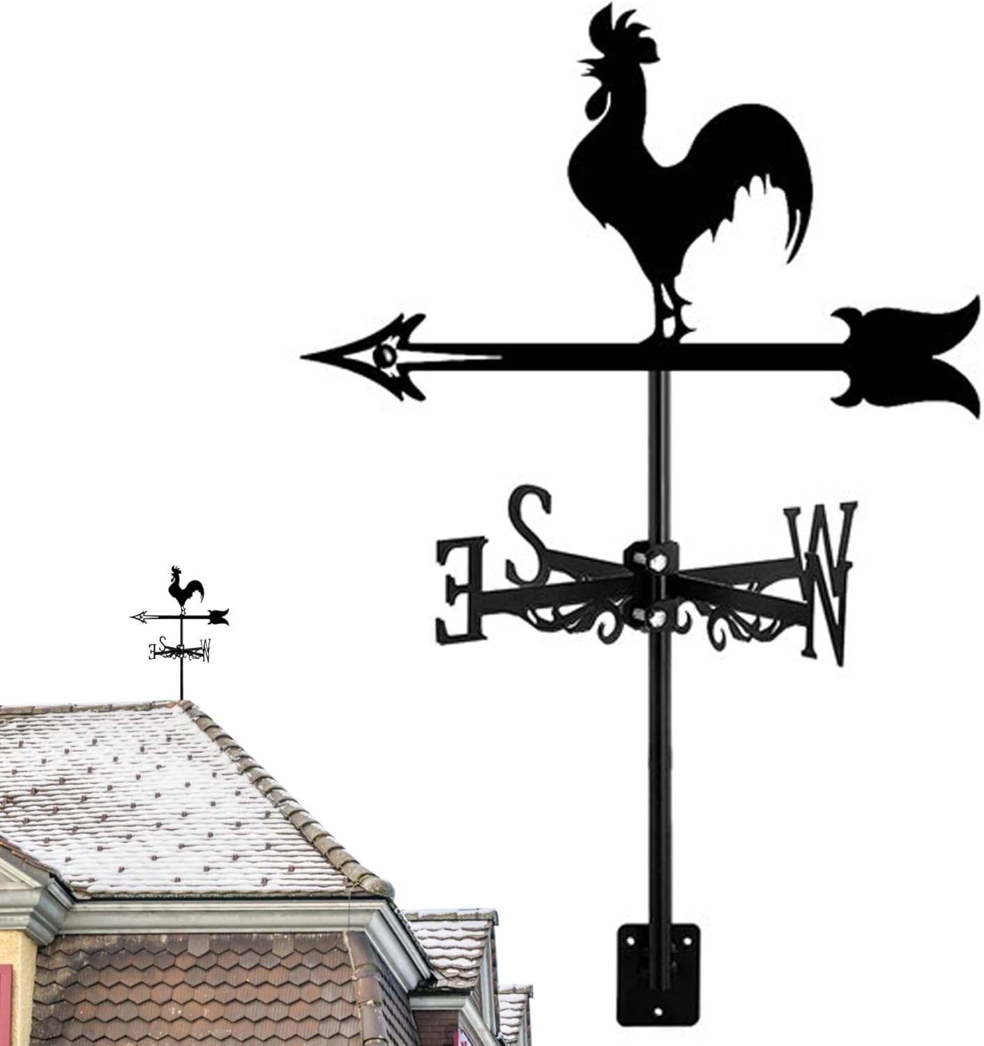 Weather Vane Roof Mount, Animal Shape Weathervane Iron Decorative Wind Vane 13x22inch Wind Direction Indicator for Yard Garden Farm, Rooster, Weather Vanes for Yard