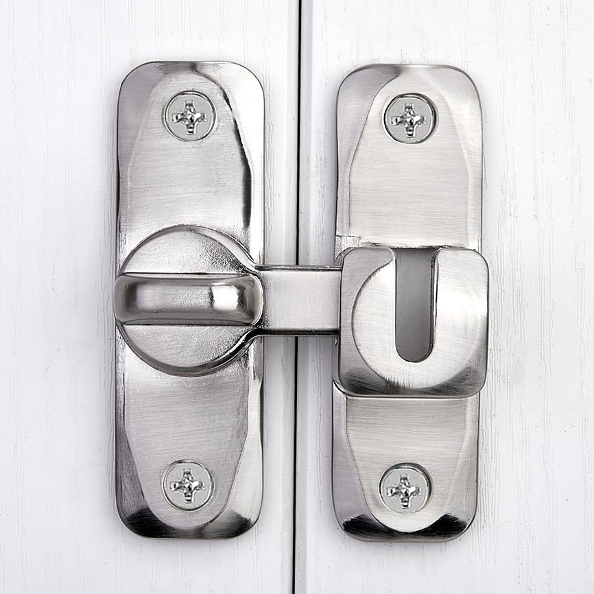 Image of INIRET 6 Packs Barn Door Latches,Silver 90 /180 Degree Gate Lock,Zinc Alloy Right Angle Door Lock Latch,Flip Gate Latches Hardware,Door Security Sliding Door Latch Lock fo Cabinets,Bathroom,Barn Door