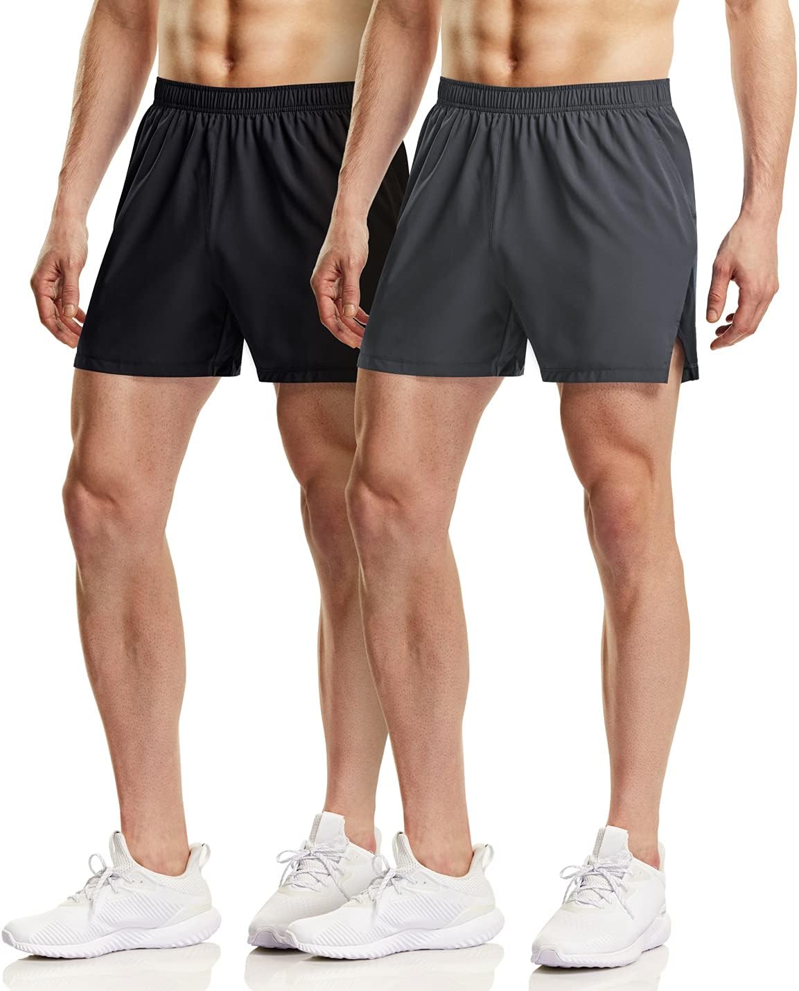 2 Pack Men's Active Running Shorts, Exercise Workout Shorts, Quick Dry Mesh Sports Athletic Shorts with Pockets