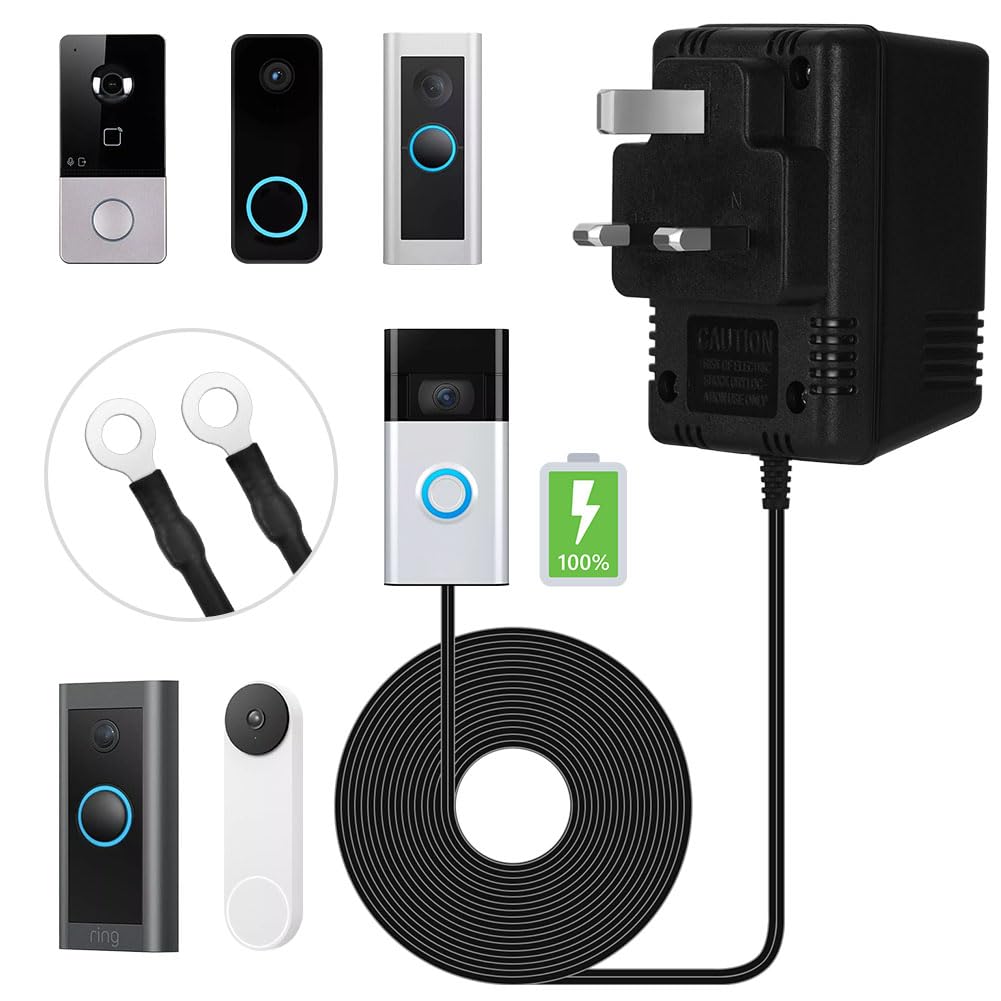 AMFUN 24V 500mA Doorbell Transformer,Visual Doorbell AC Power Adapter, Compatible for Most Versions of Ring Doorbell and Thermostat with 8M (315") Long Cable