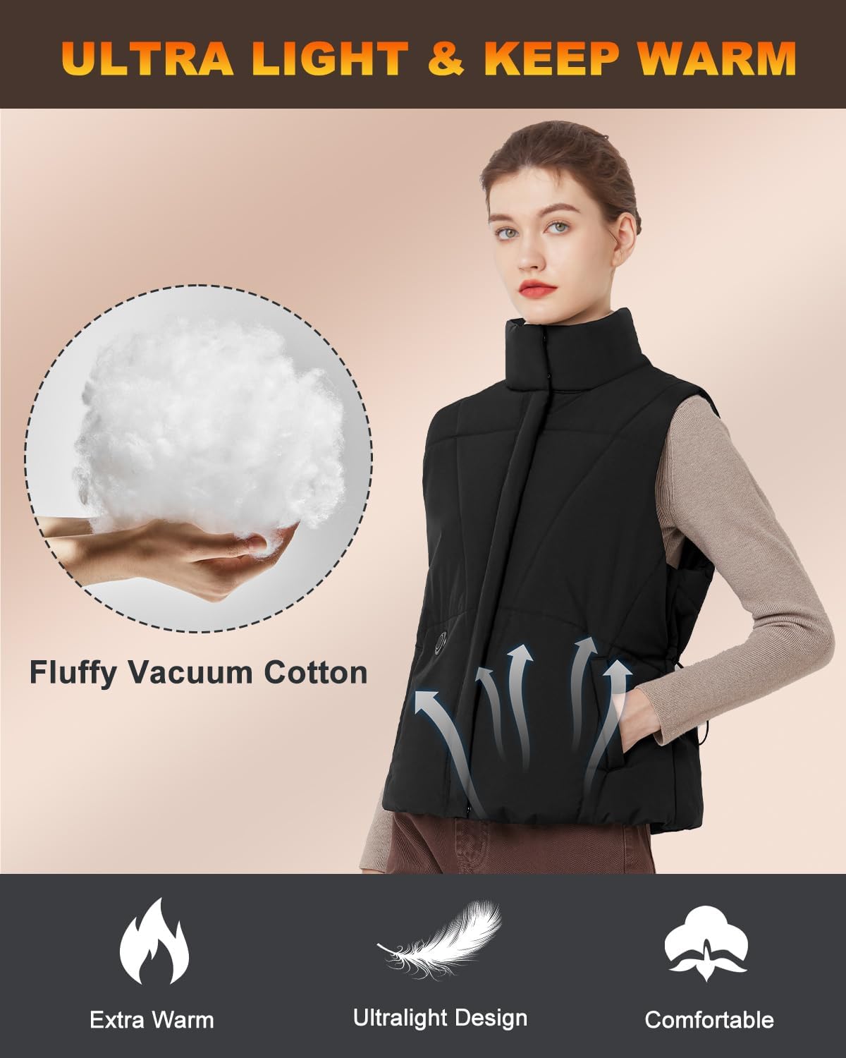 Chaleco Calefactable Mujer, Chaleco Calefactable con Batería de 10000 mAh para Mujeres, 3 Niveles de Temperatura de Chaqueta Calefactable, Perfecto para Esquiar,Acampar