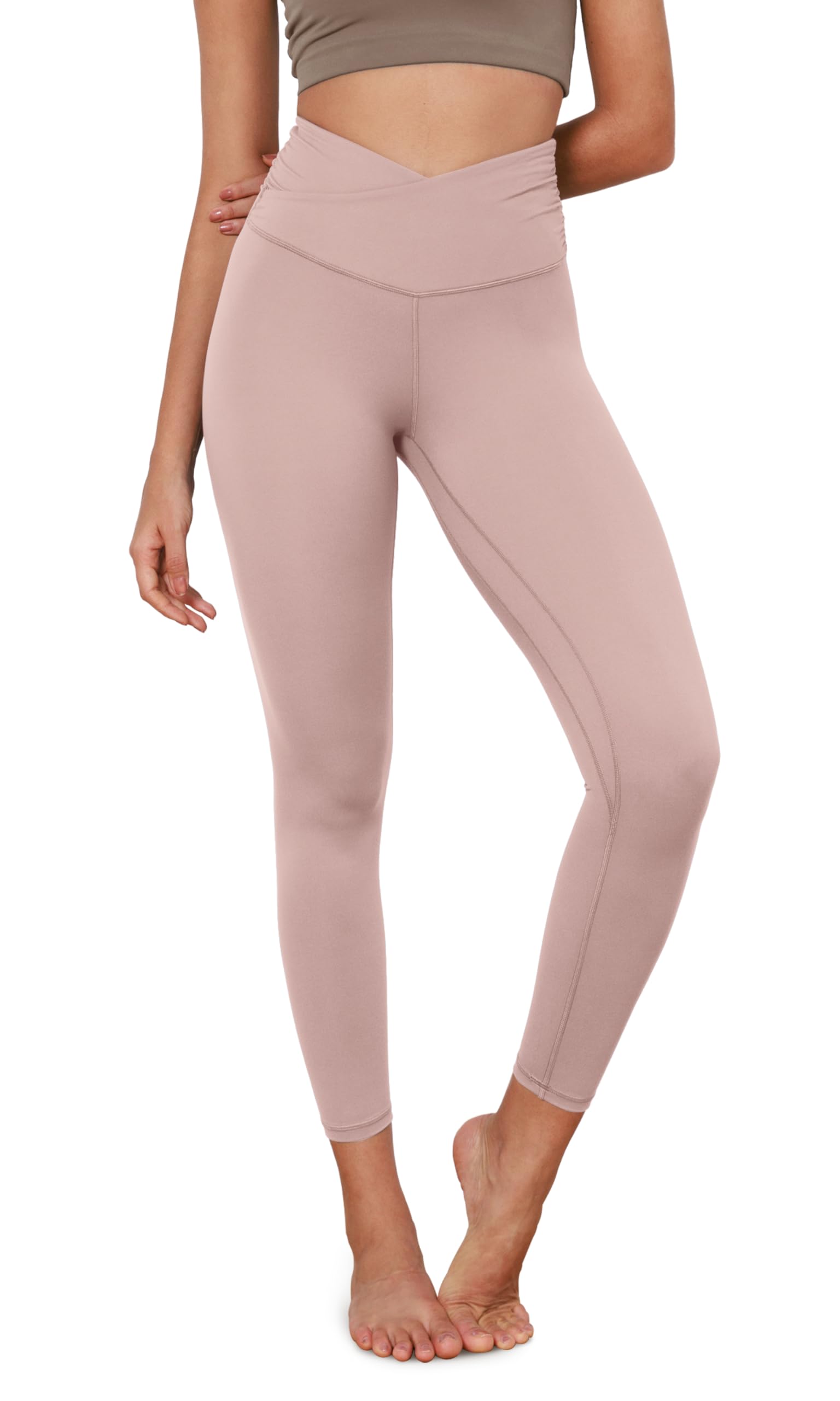 ODODOS Women's Cross Waist Yoga Leggings with Inner Pocket, 23"/25"/28" Gathered Crossover Workout Yoga Pants