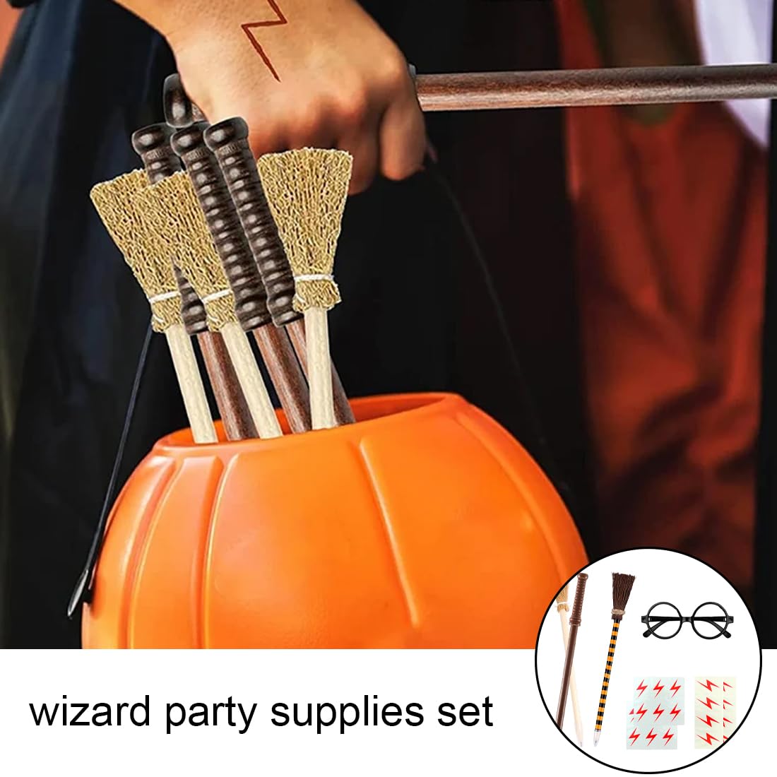 Set 4 Matite A Forma Di Bacchetta Magica | Con Tatuaggio Fulmine E Occhiali | Per Feste Halloween E Regali